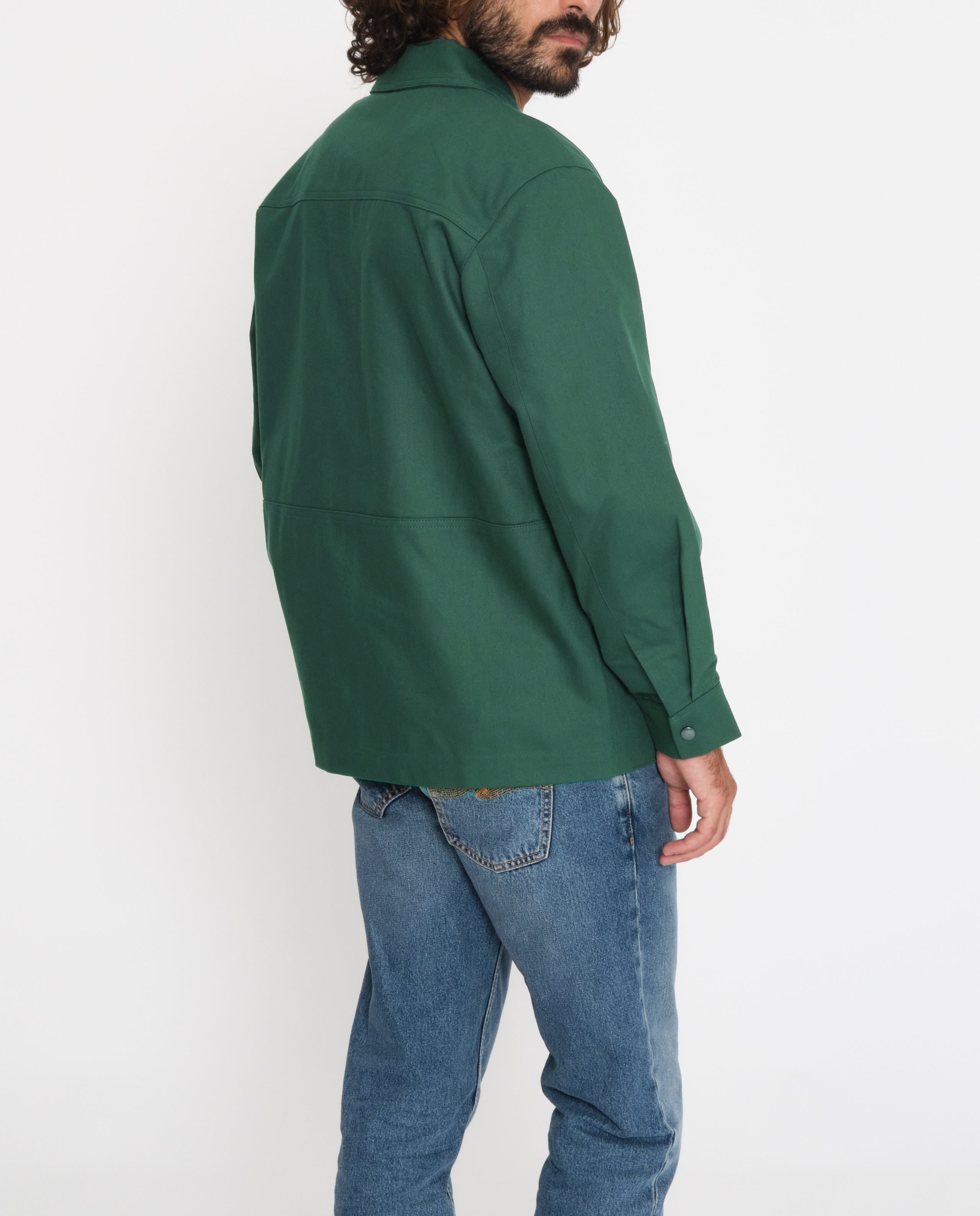 marché commun noyoco veste homme workwear travail éco-responsable coton recyclé lin éco-responsable vert bouteill