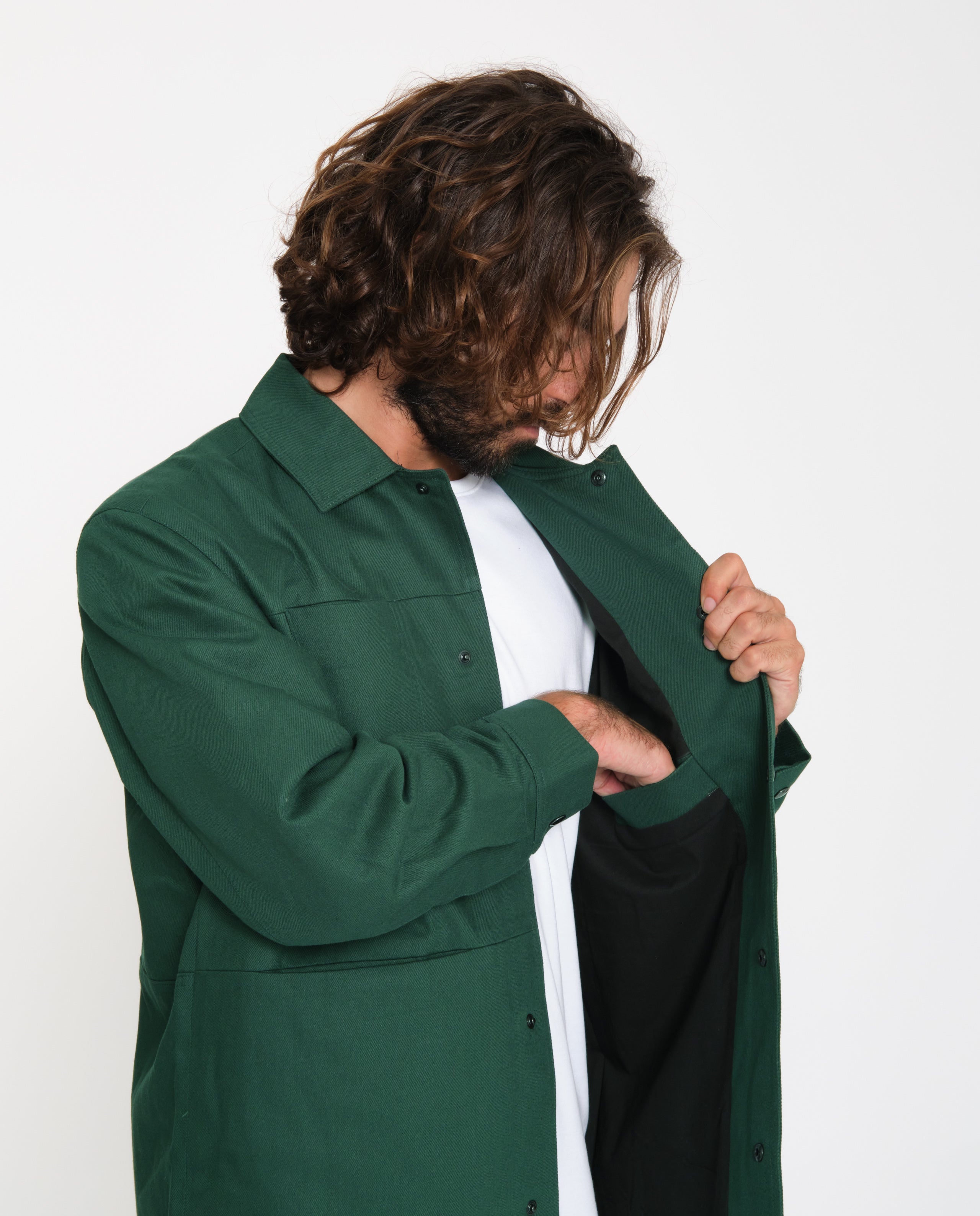 marché commun noyoco veste homme workwear travail éco-responsable coton recyclé lin éco-responsable vert bouteill