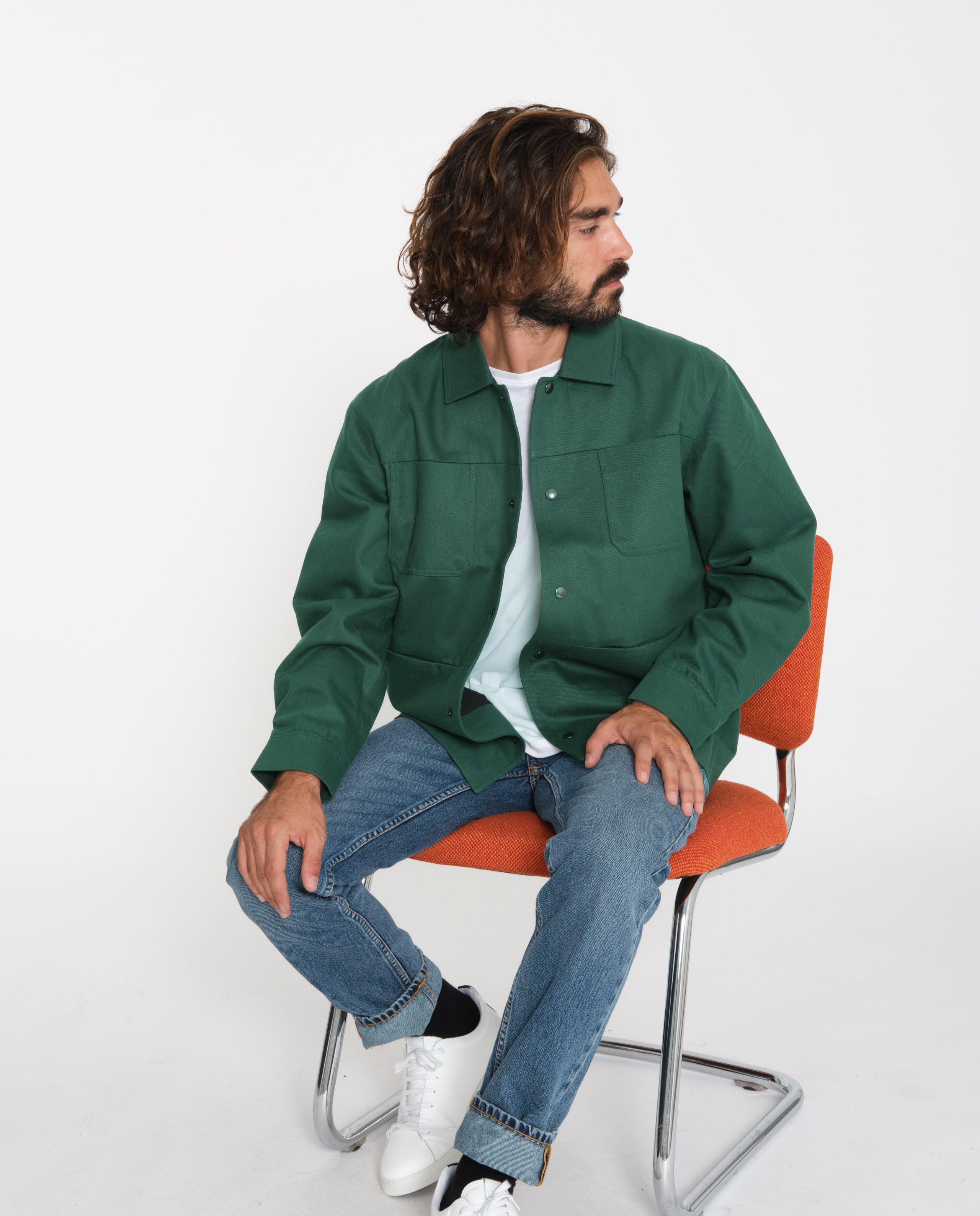 marché commun noyoco veste homme workwear travail éco-responsable coton recyclé lin éco-responsable vert bouteille