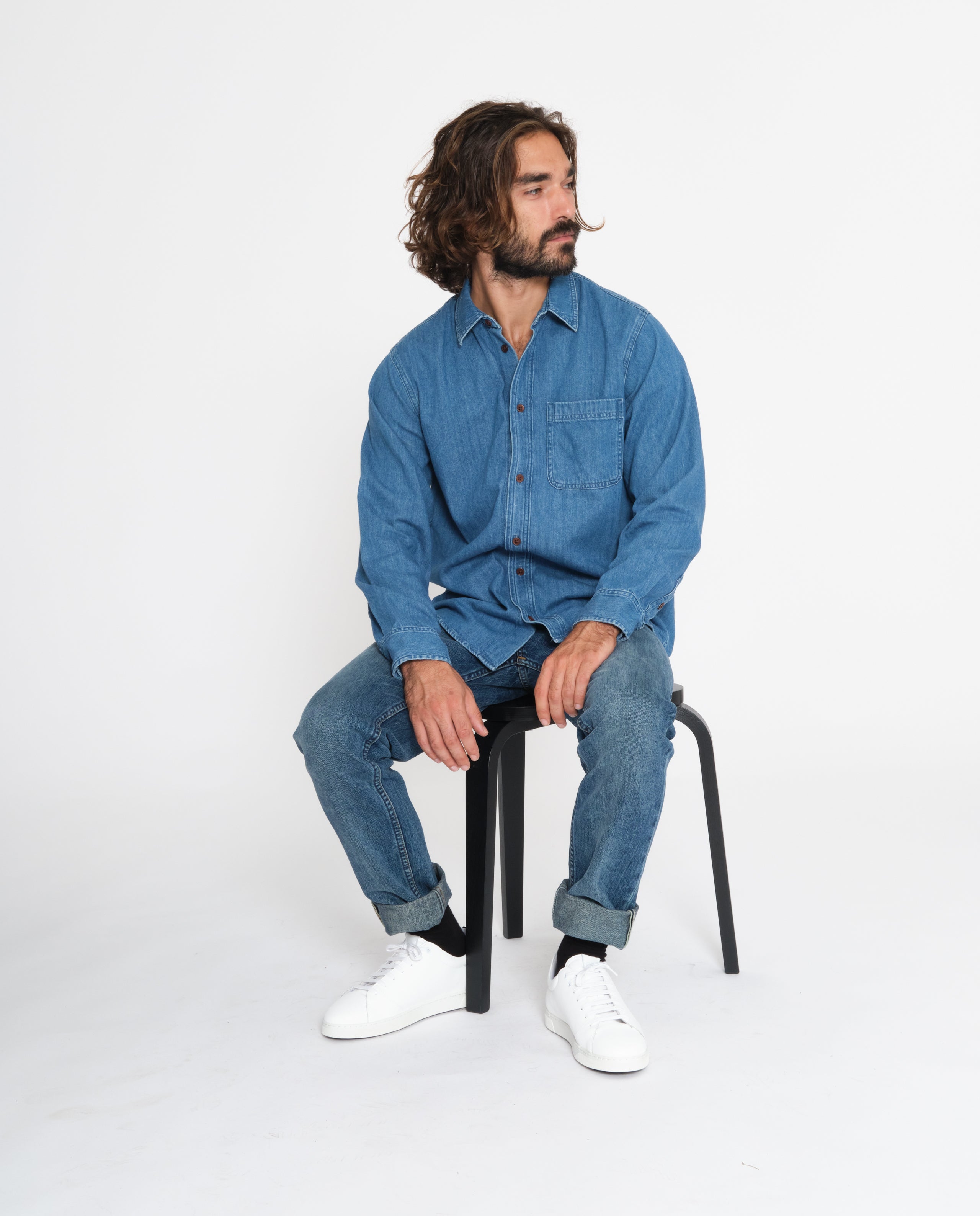 marché commun nudie jeans chemise denim coton biologique bleue éco responsable éthique homme