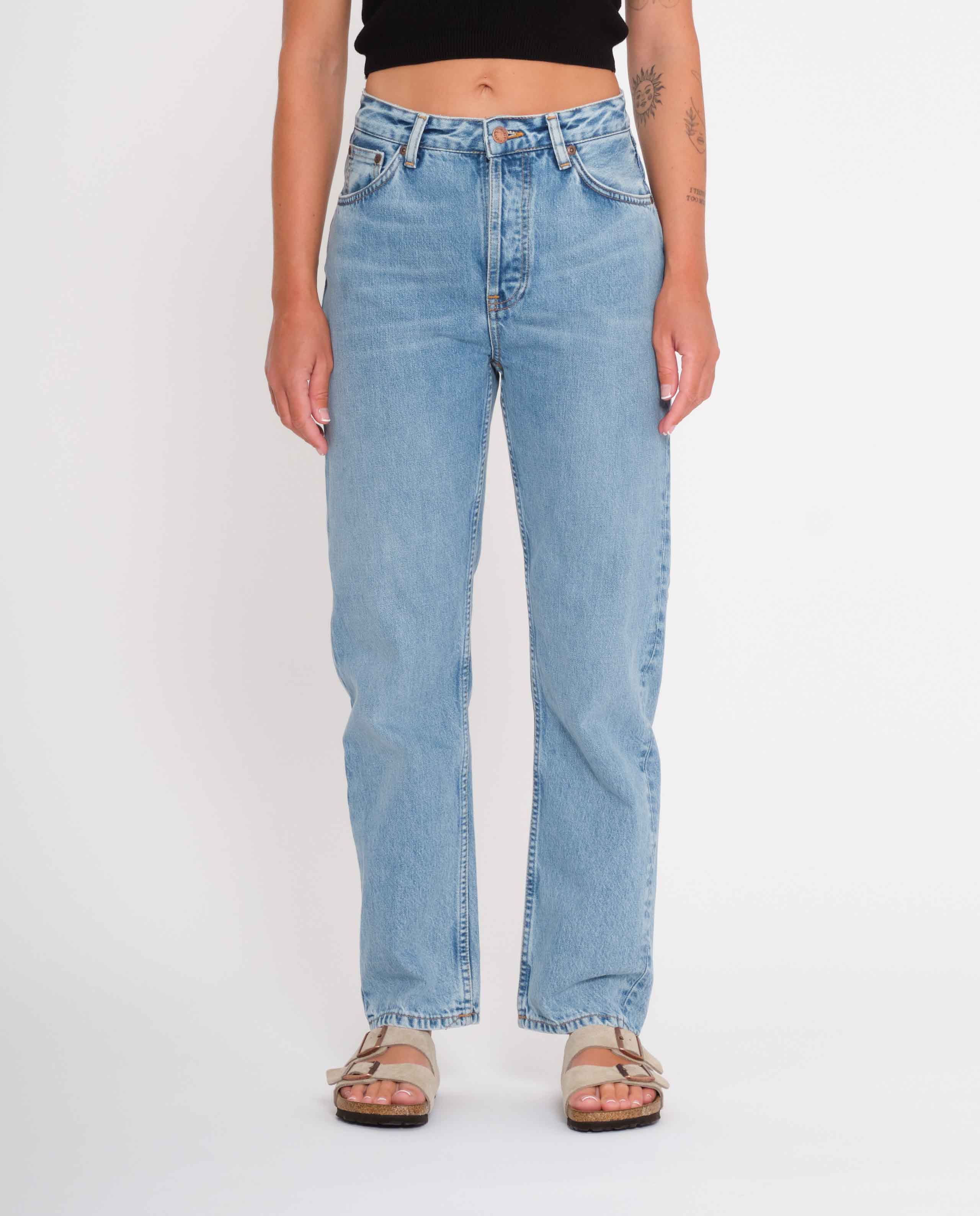 marché commun nudie jeans femme jean coton biologique lofty lo light vintage bleu clair