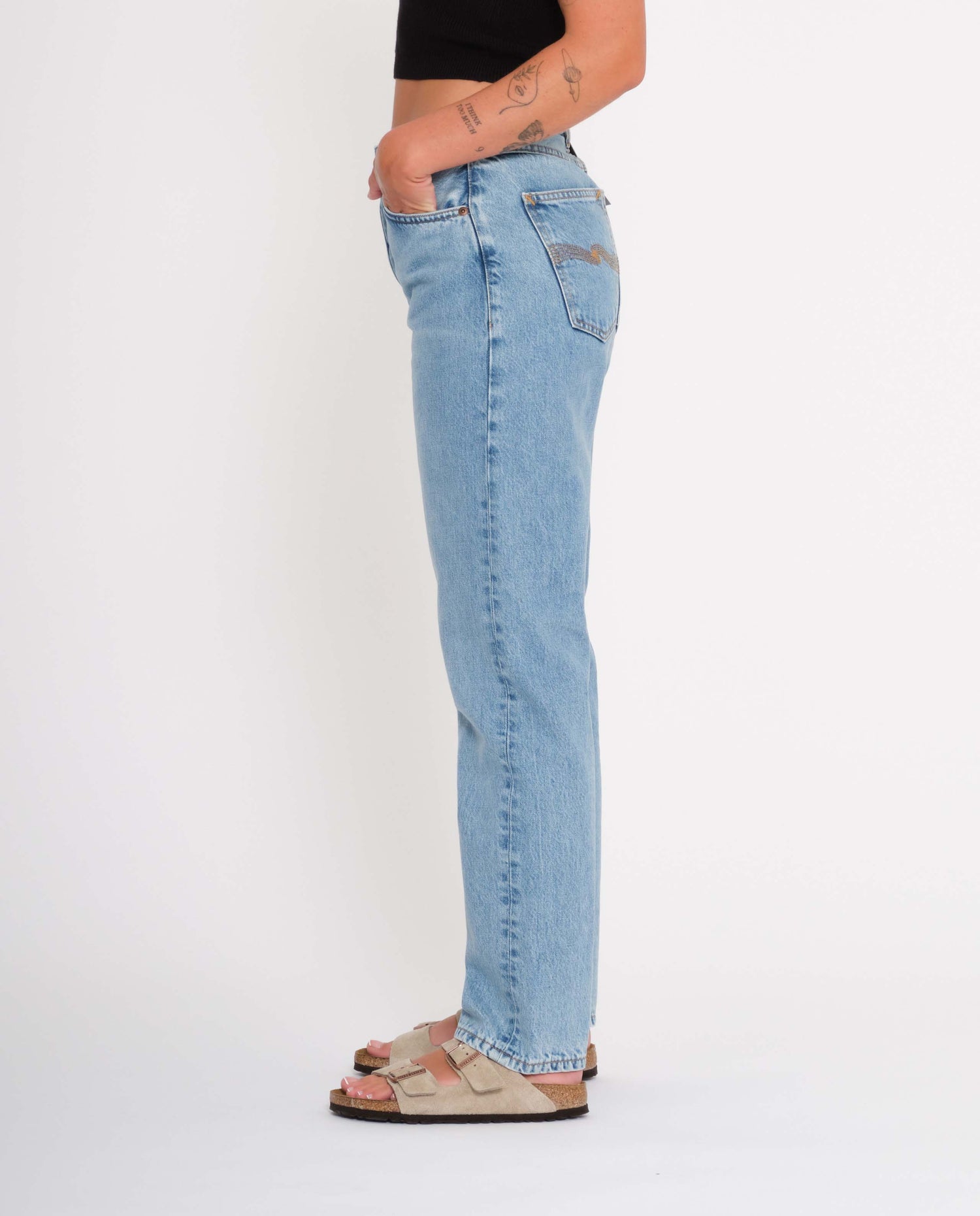 marché commun nudie jeans femme jean coton biologique lofty lo light vintage bleu clair
