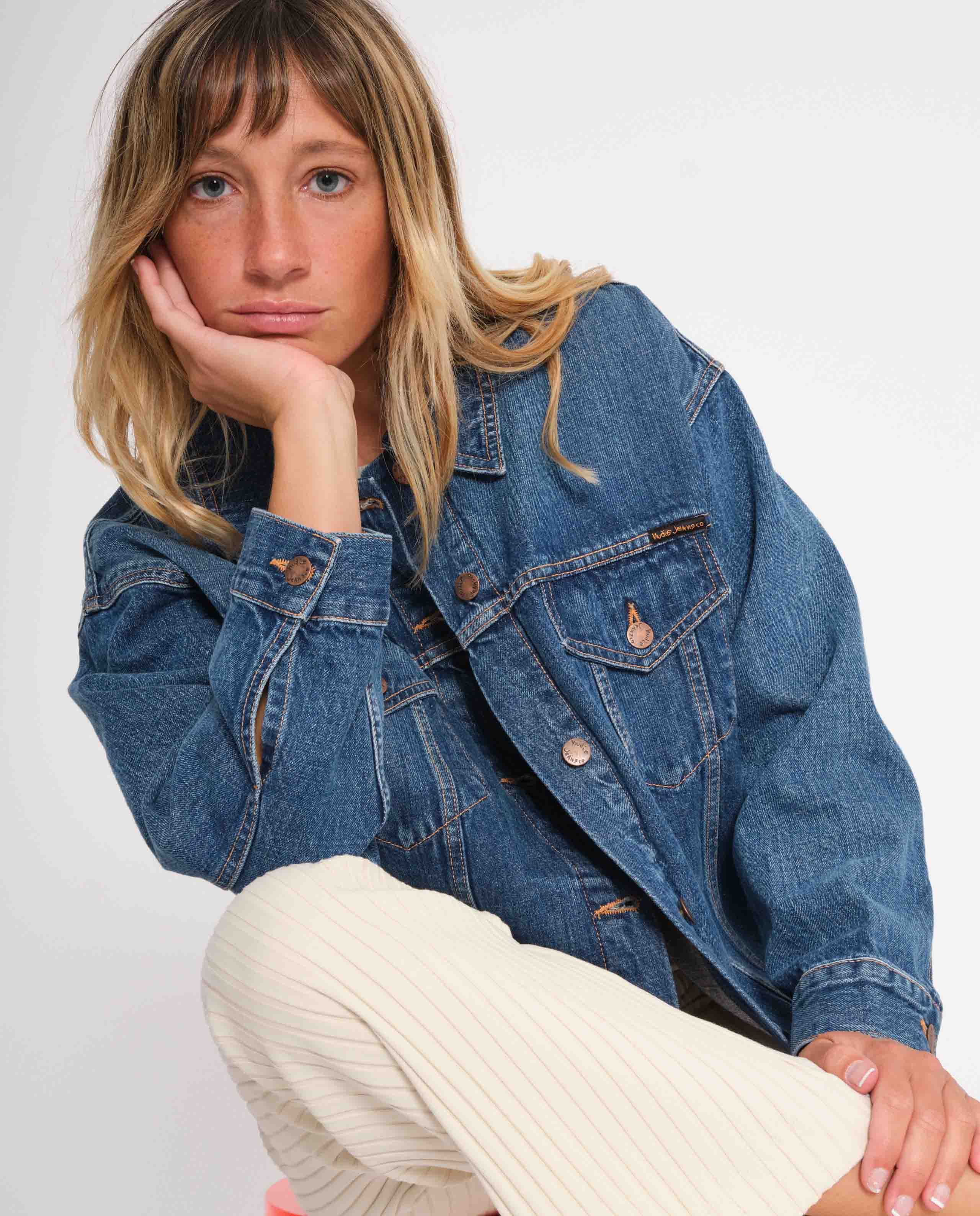 marché commun nudie jeans femme veste en jean denim biologique éco-responsable bleu