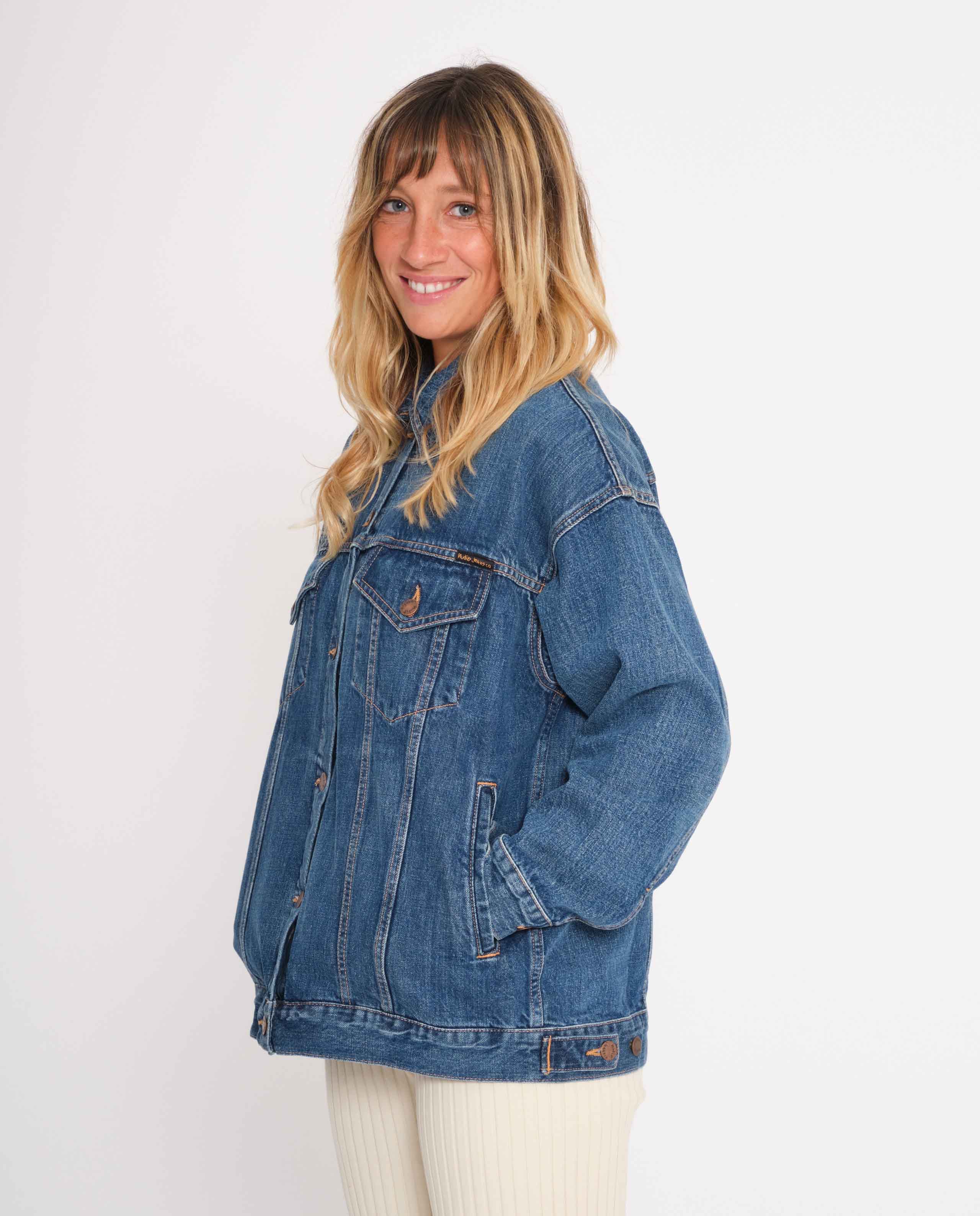 marché commun nudie jeans femme veste en jean denim biologique éco-responsable bleu