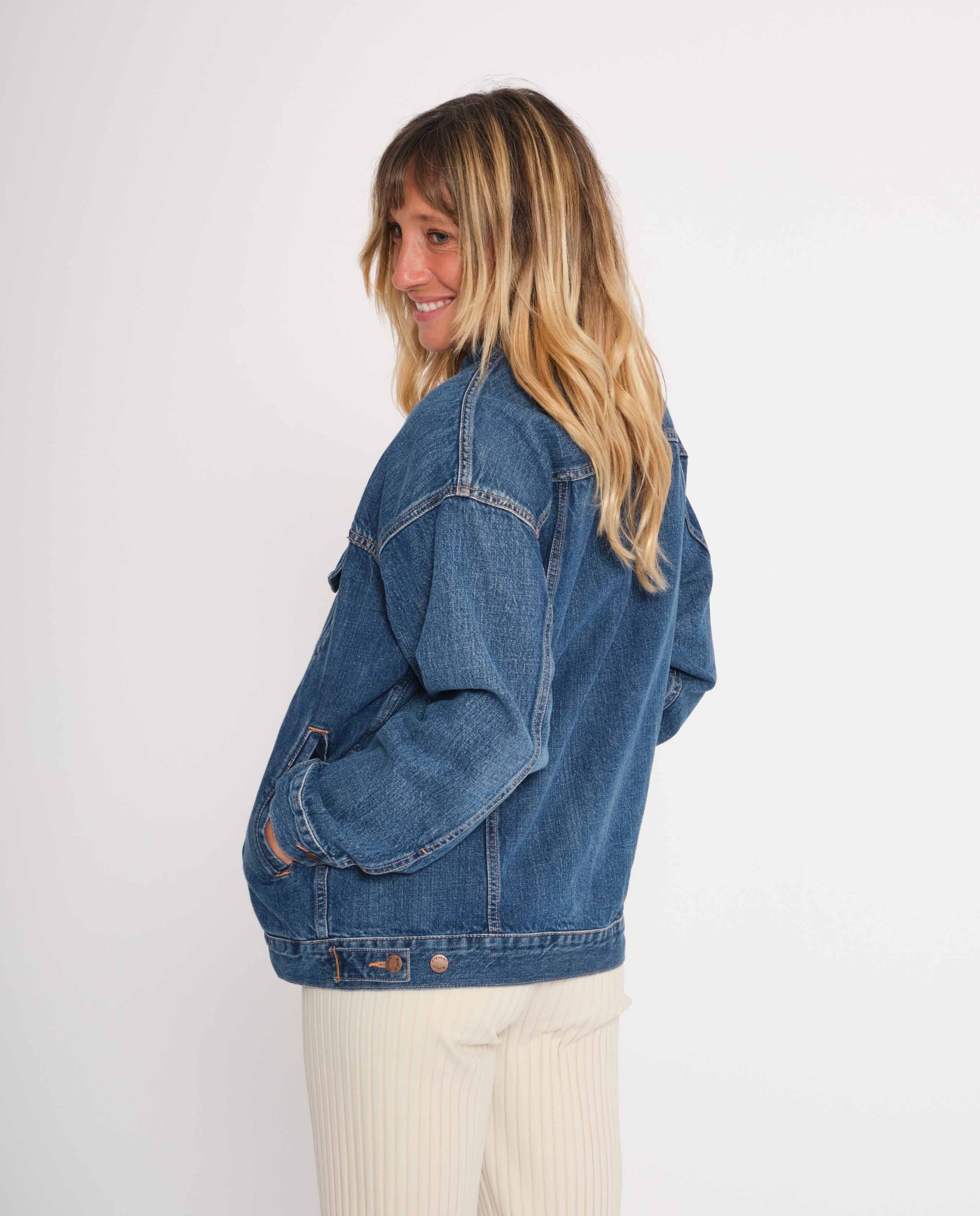 marché commun nudie jeans femme veste en jean denim biologique éco-responsable bleu