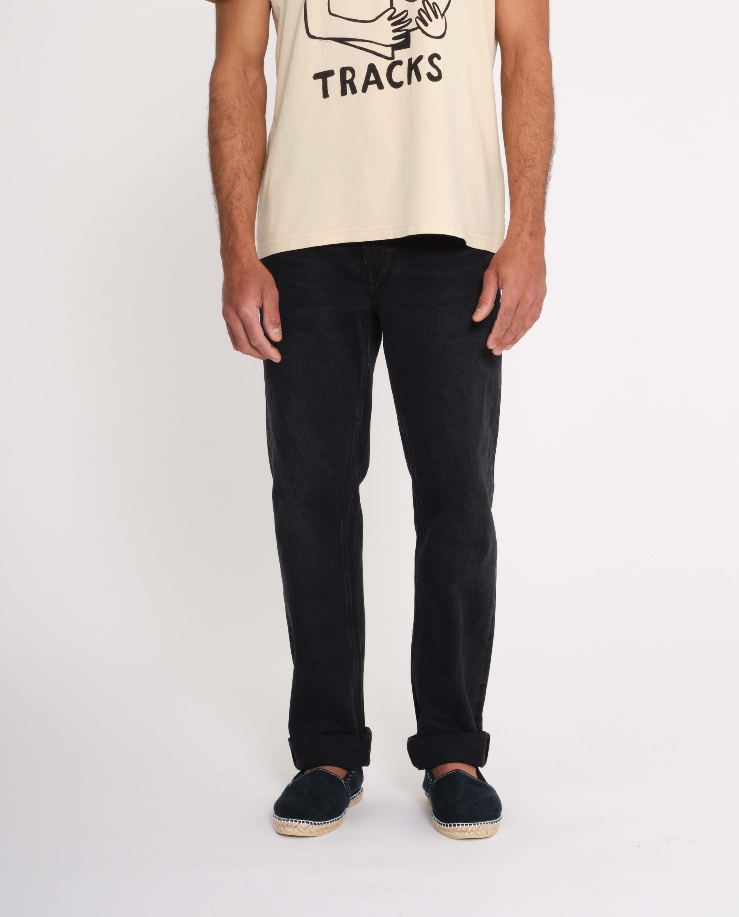 marché commun nudie jean homme denim coton recyclé gritty jackson worn circle noir délavé