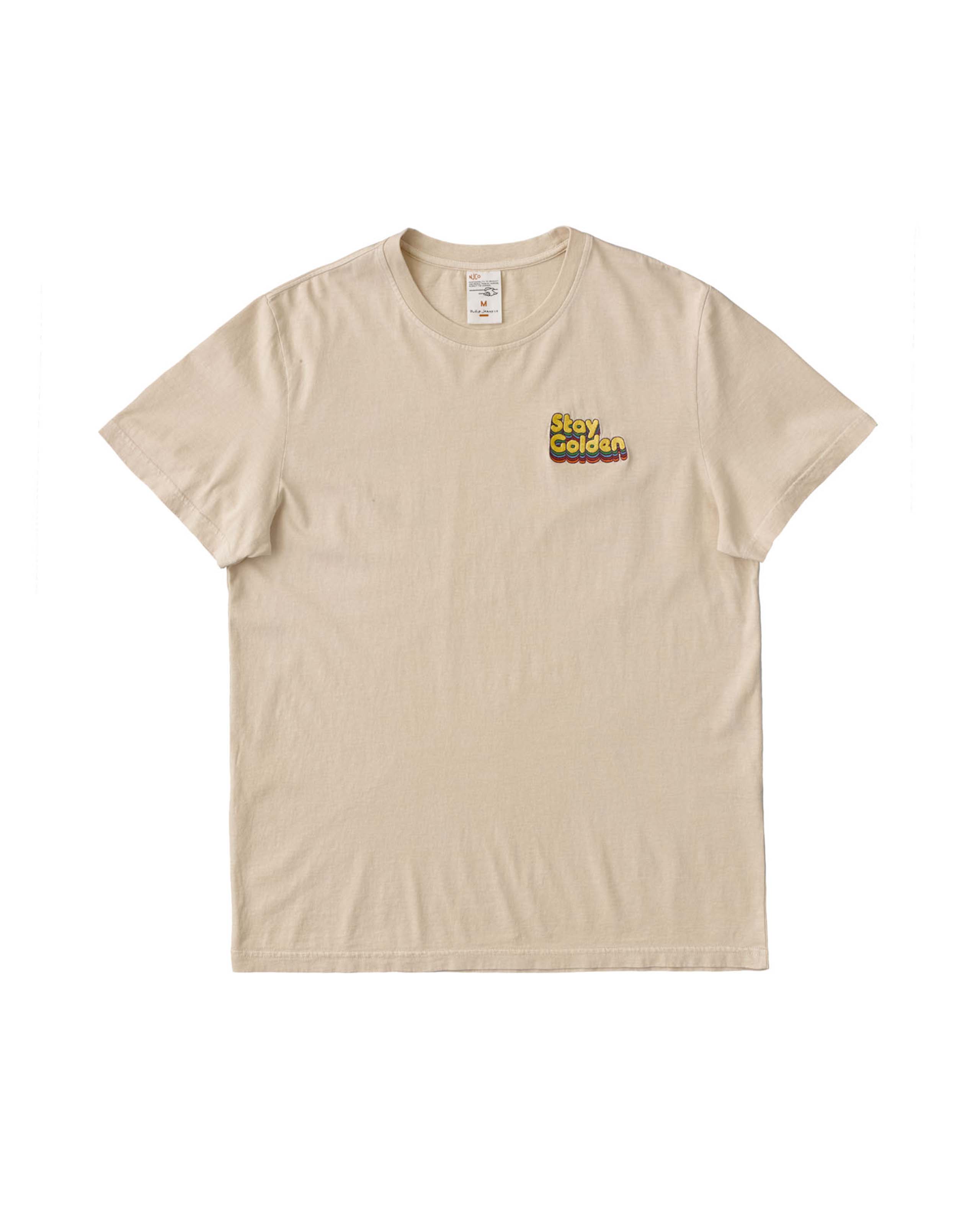 marché commun nudie jeans homme t-shirt manches courtes coton biologique patch brodé crème stay golden