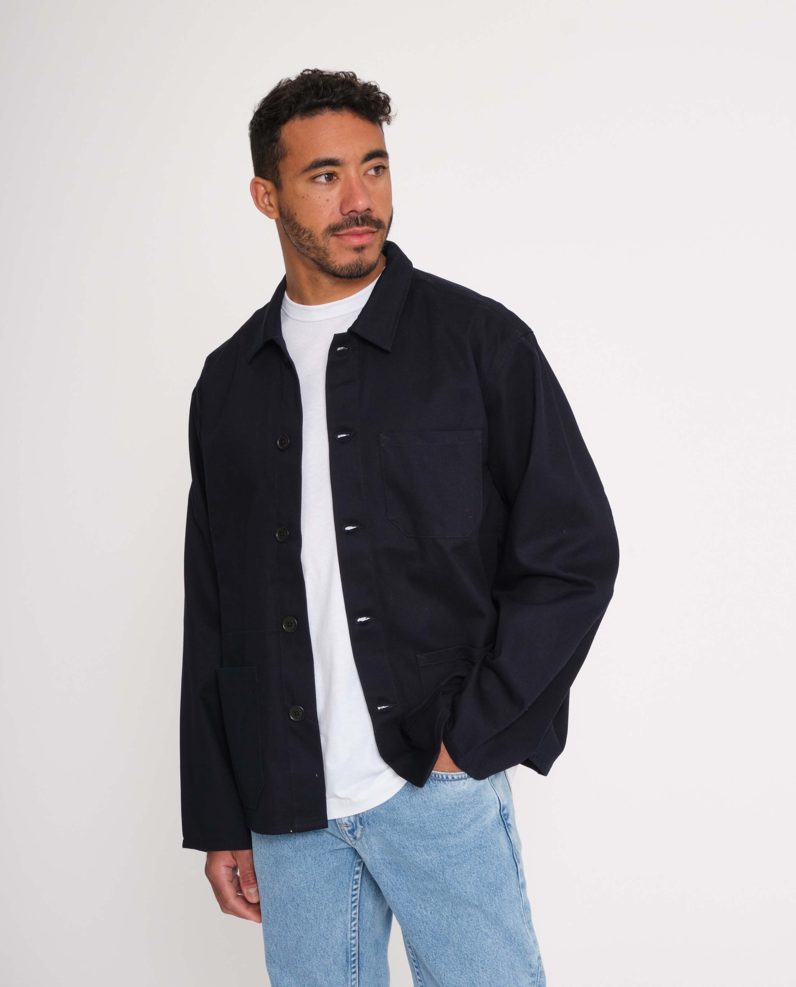 marché commun nudie jeans homme veste travail coton biologique bleu marine buddy classic chore jacket