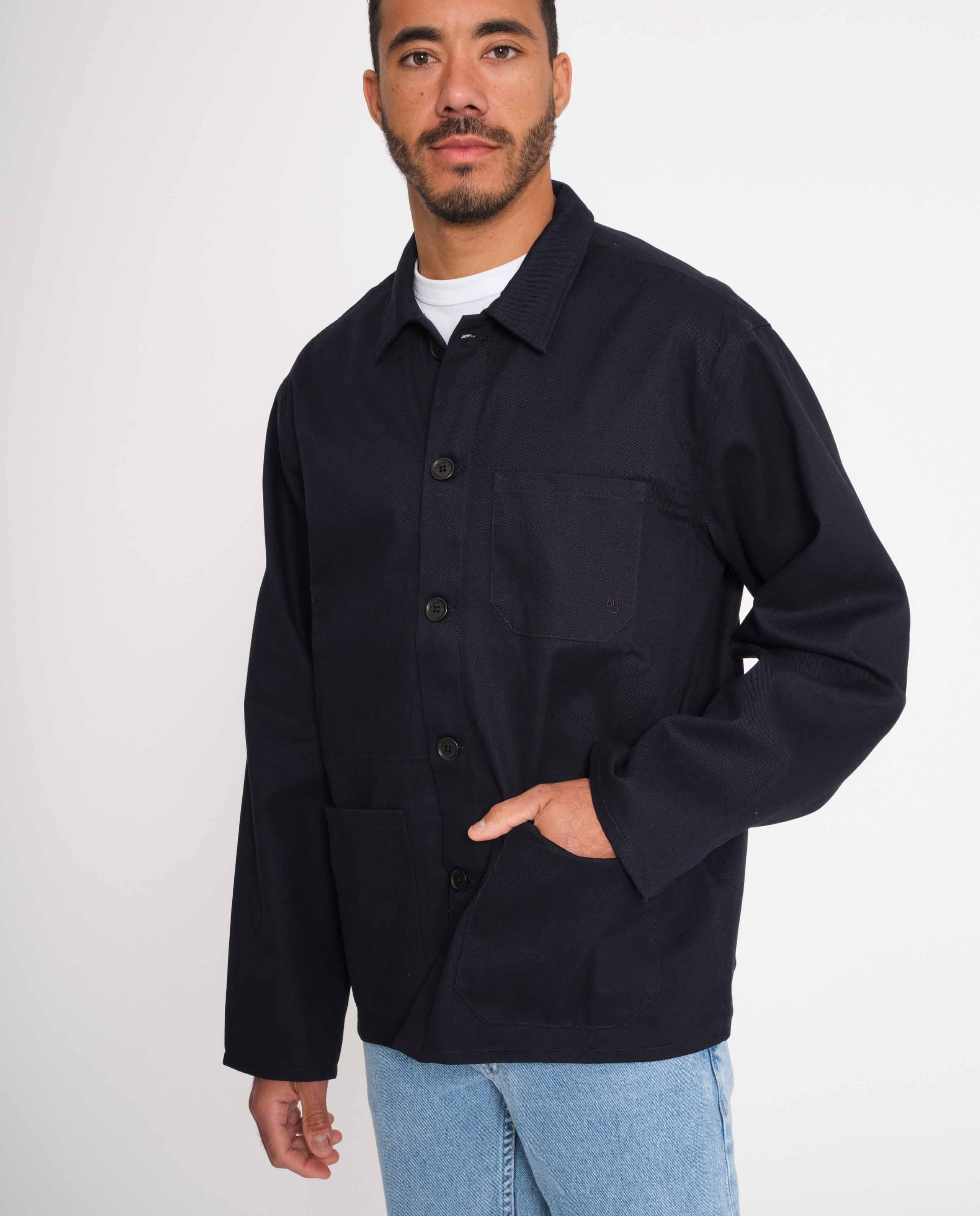 marché commun nudie jeans homme veste travail coton biologique bleu marine buddy classic chore jacket