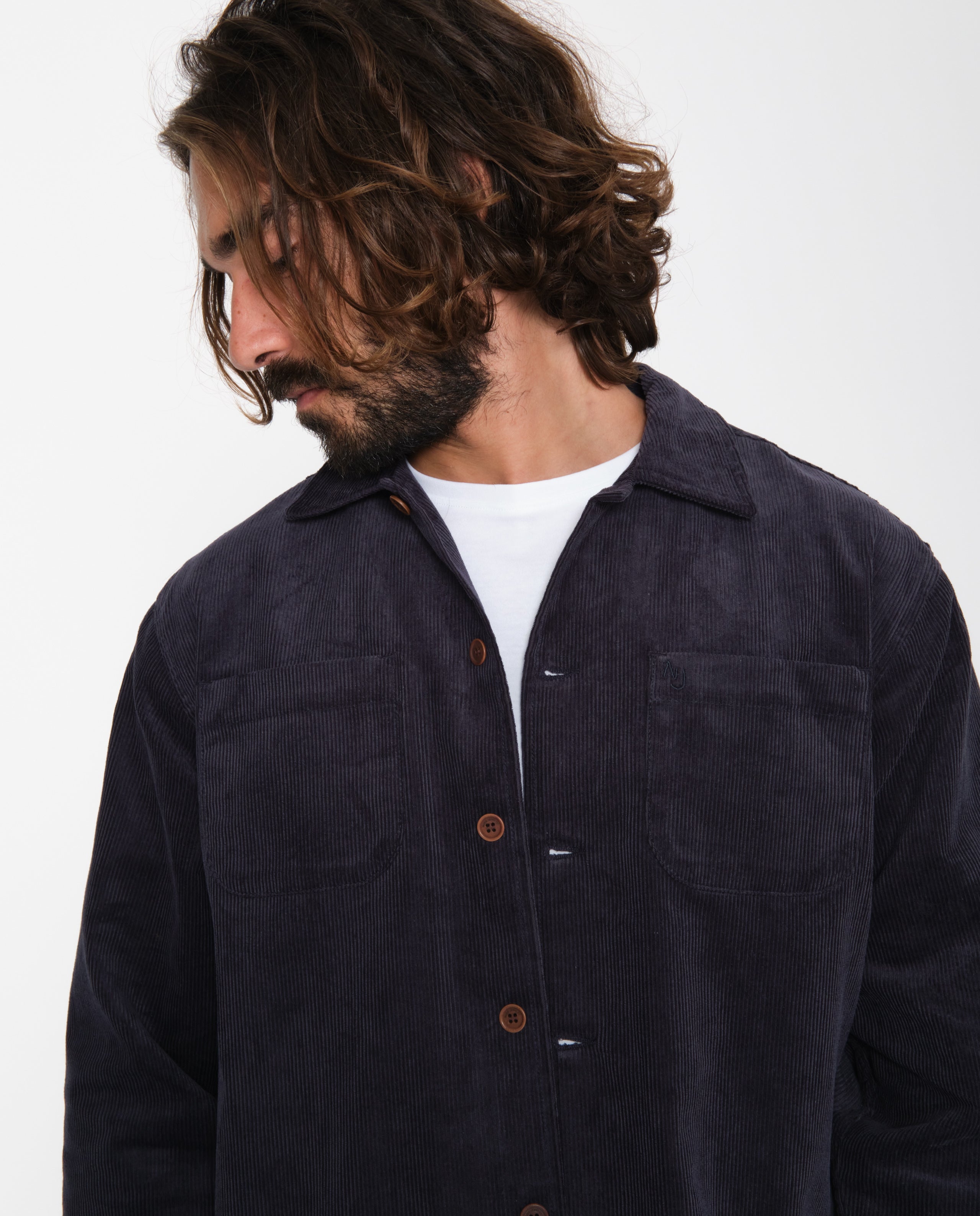 marché commun nudie jeans surchemise velours côtelé biologique bleu marine