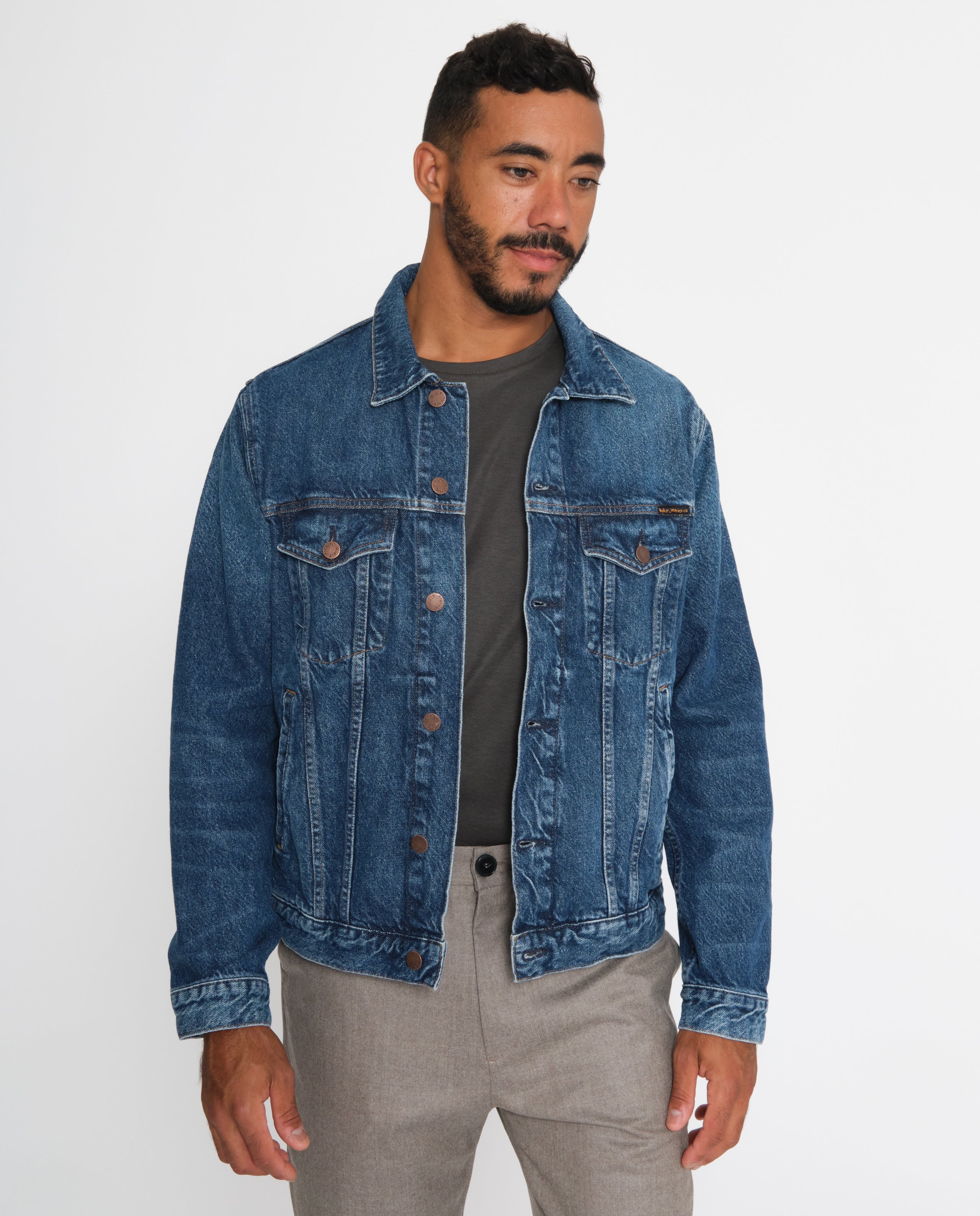 marché commun nudie jeans veste jean denim coton biologique bleue