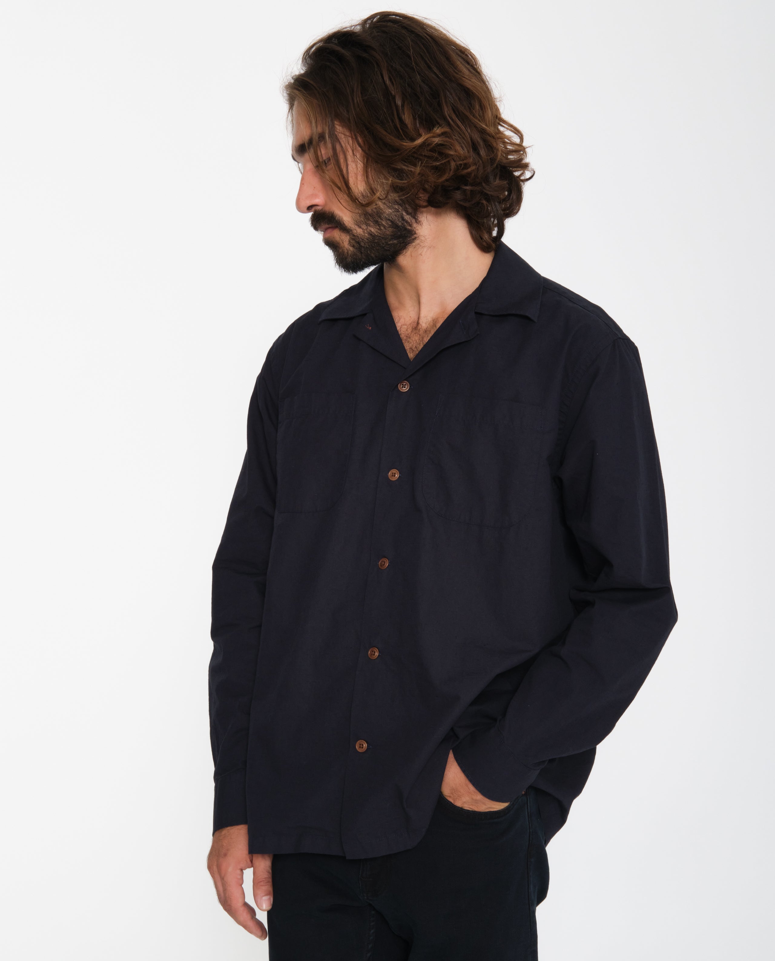 marché commun nudie jeans vincent vacay shirt bleu marine éco-responsable coton biologique lyocell