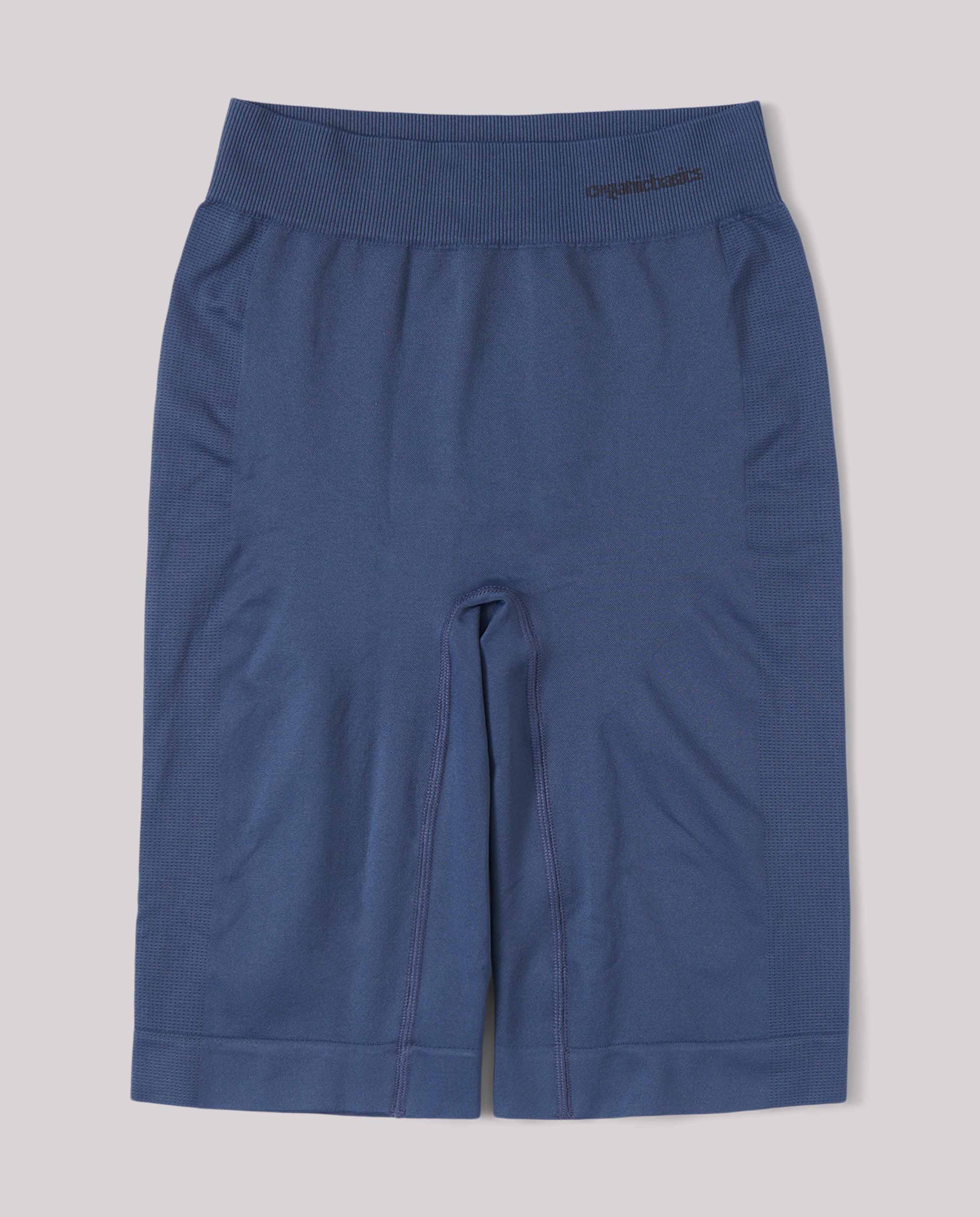 marché commun organic basics short femme sport yoga recyclé bleu