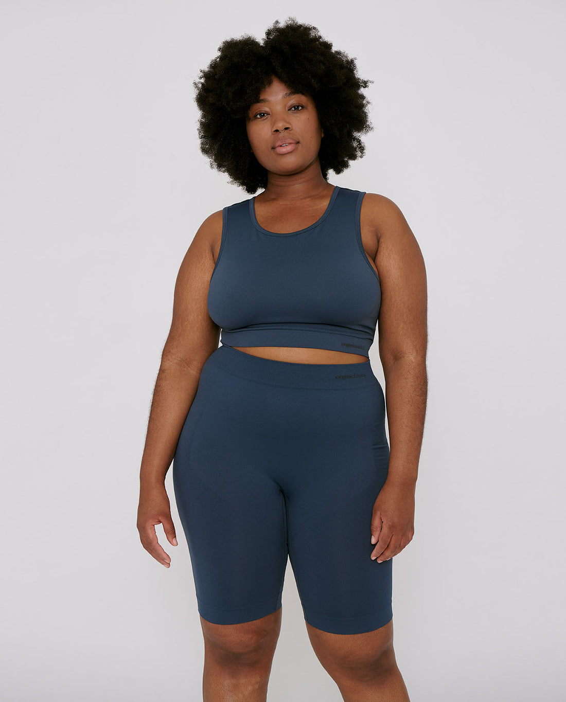 marché commun organic basics short femme sport yoga recyclé bleu