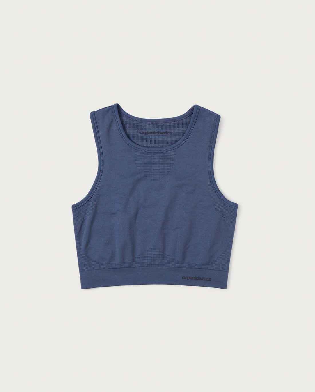 marché commun organic basics sport yoga active crop top recyclé bleu gris