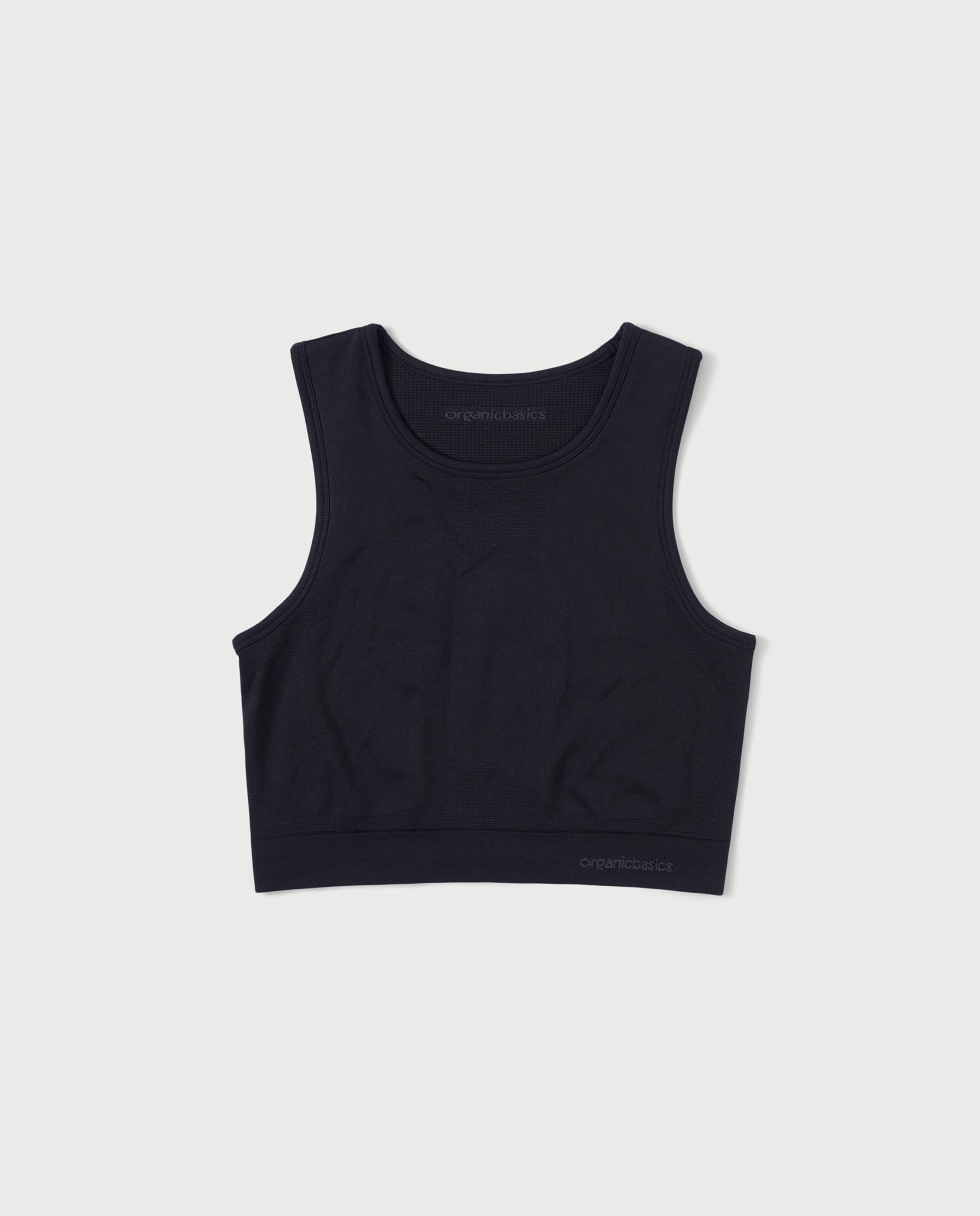 marché commun organic basics sport yoga active crop top recyclé noir