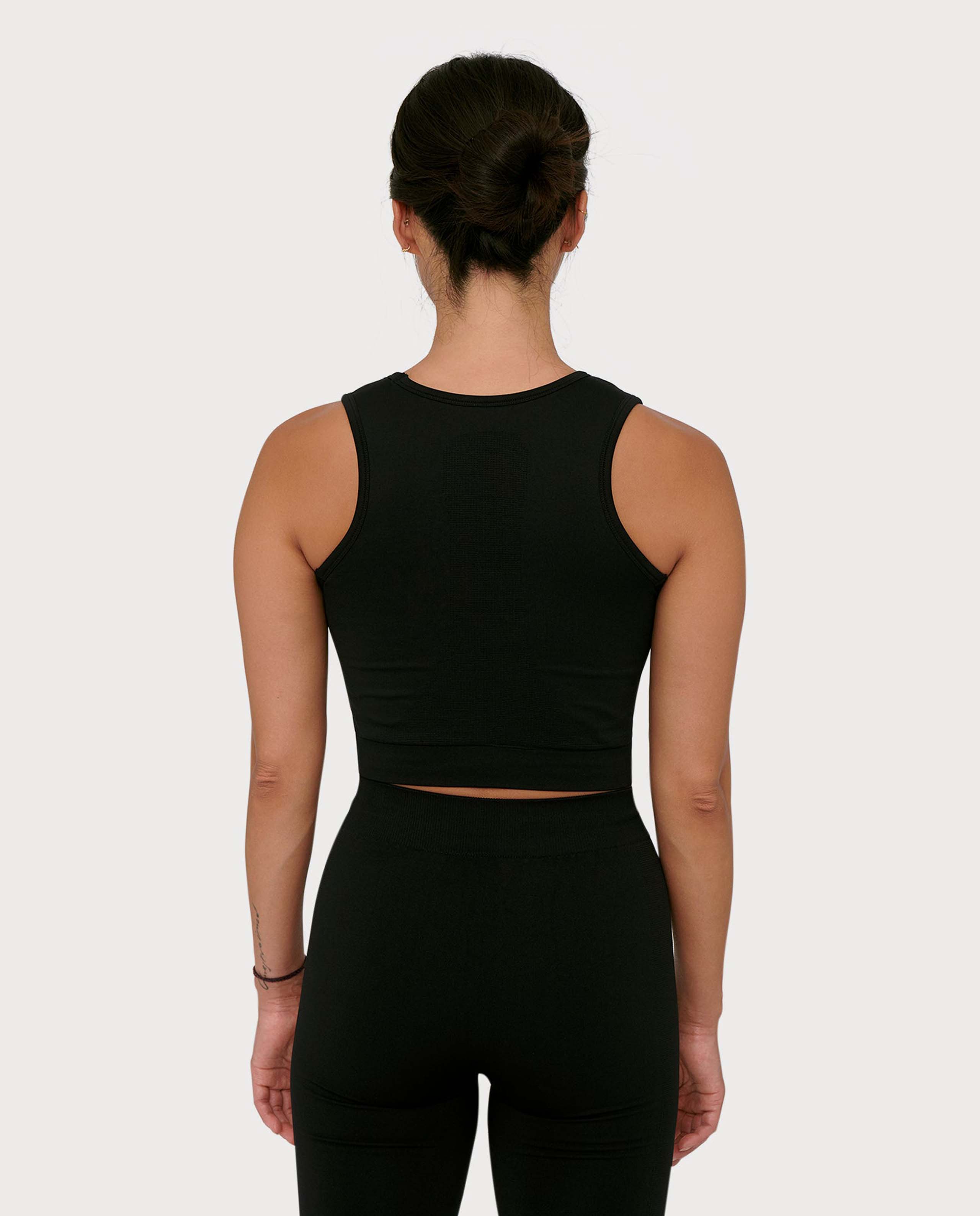marché commun organic basics sport yoga active crop top recyclé noir