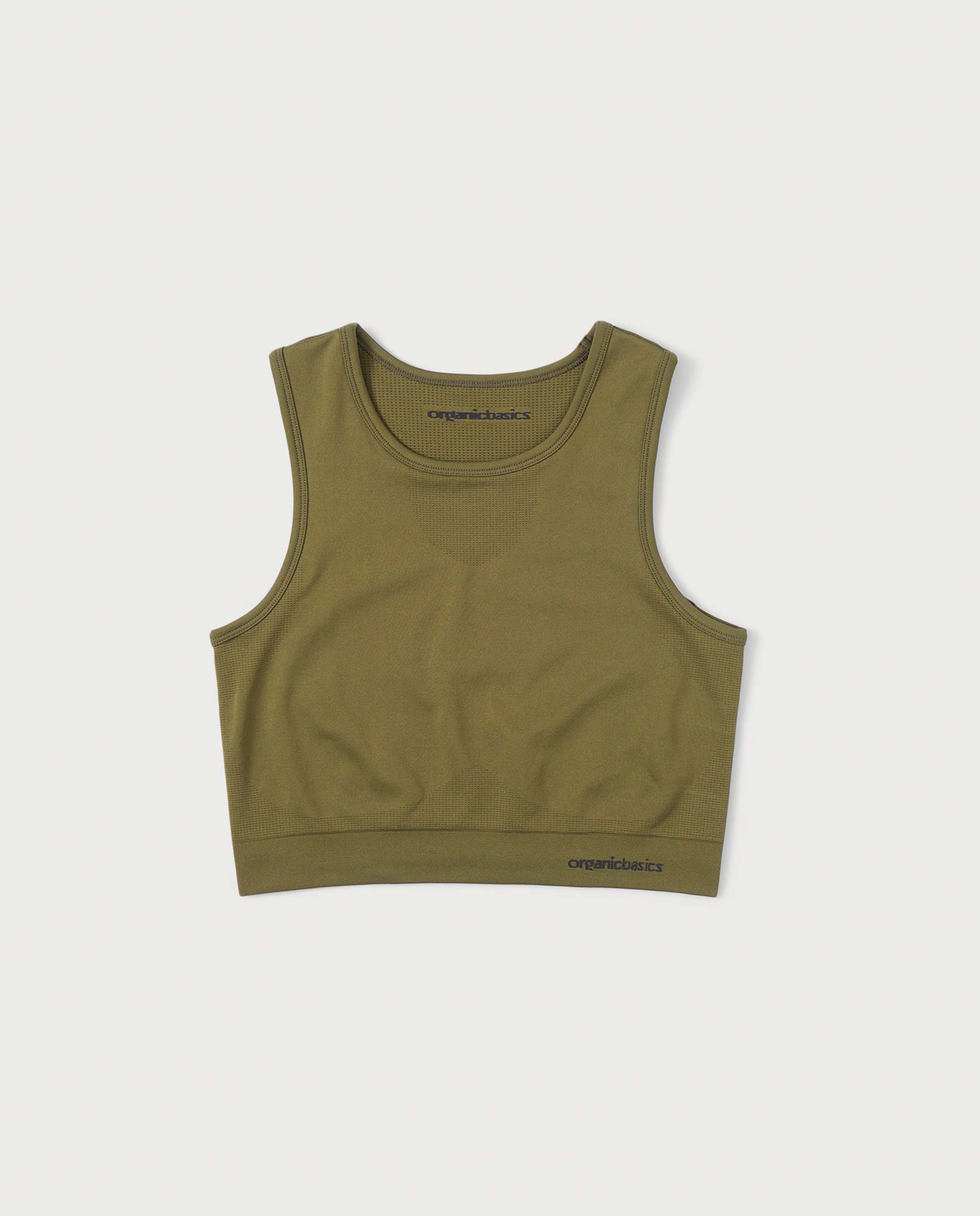 marché commun organic basics femme crop top sport yoga recyclé vert olive
