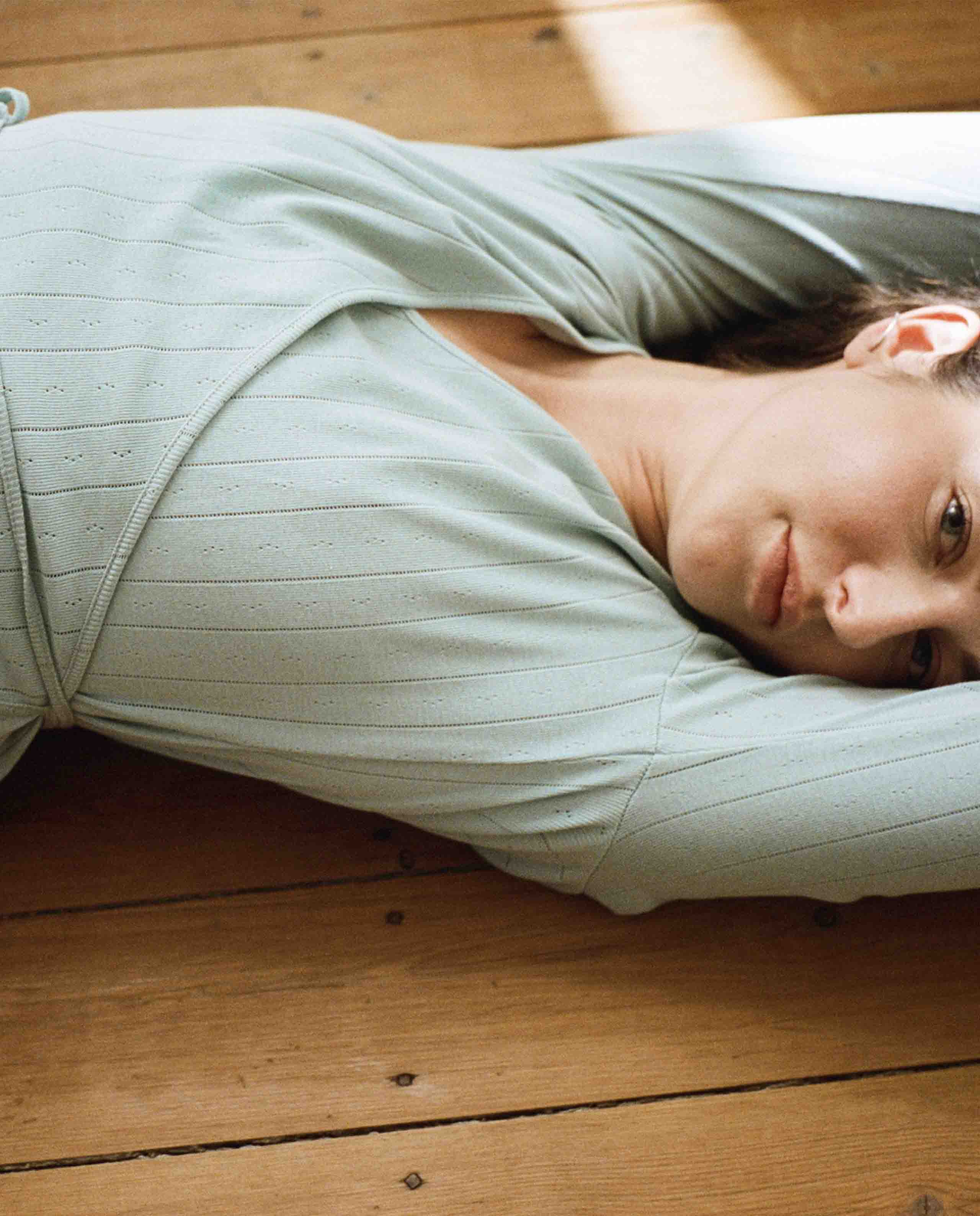 marché commun organic basics top pointelle cache-cœur coton biologique homewear loungewear femme vert menthe