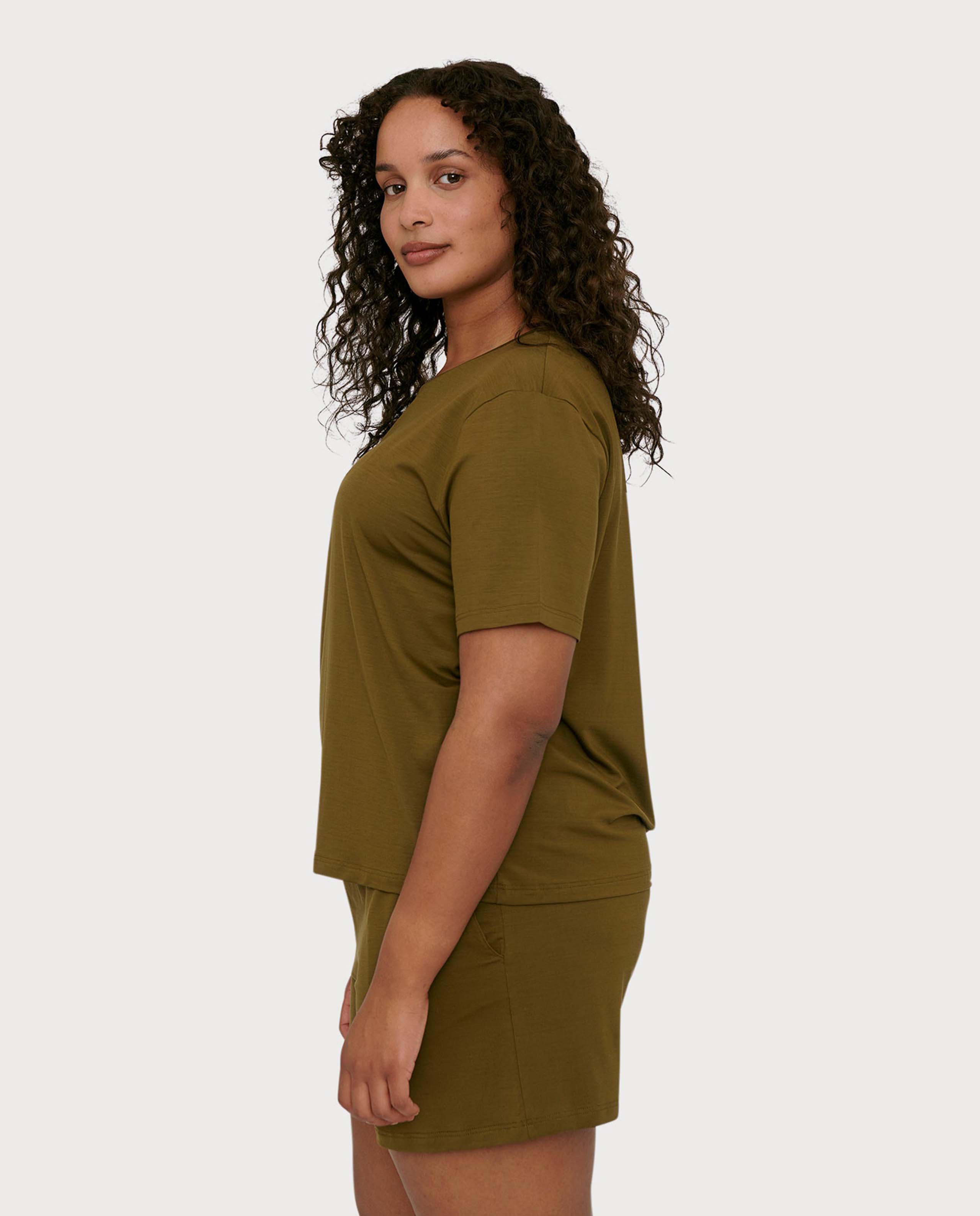 marché commun organic basics femme t-shirt tencel naturel manches courtes vert olive kaki
