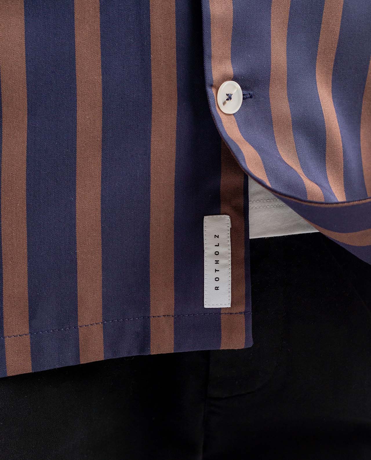 marché commun rotholz chemise manches courtes homme éco-responsable rayée 100% lyocel naturel bowling bleu marine et marron fabriquée en Europe