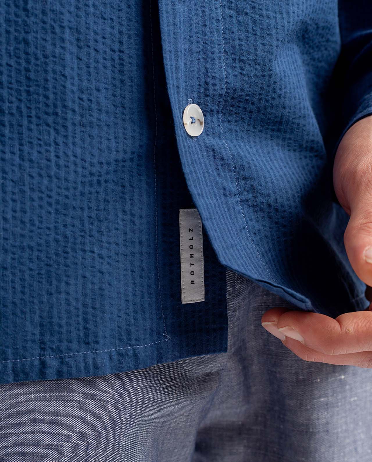 marché commun rotholz sur-chemise homme col officier fines rayures coton biologique fabriquée en europe bleu