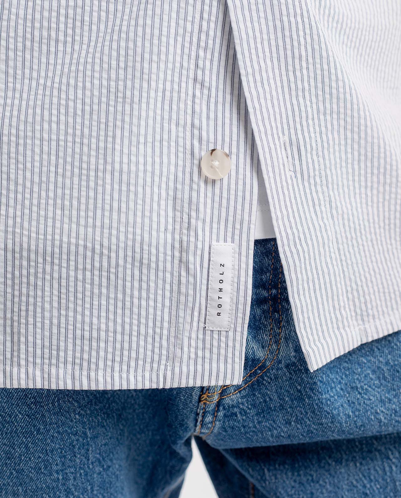 marché commun rotholz sur-chemise homme col officier fines rayures coton biologique fabriquée en europe bleu marine blanc