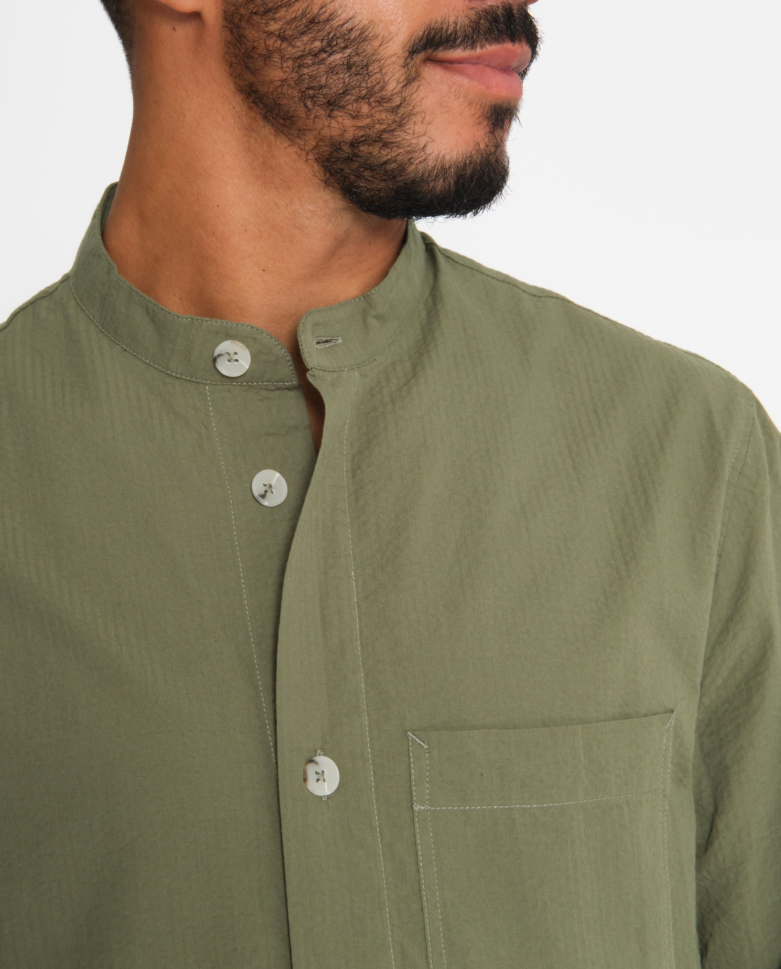 marché commun rotholz chemise col officier seersucker coton biologique kaki