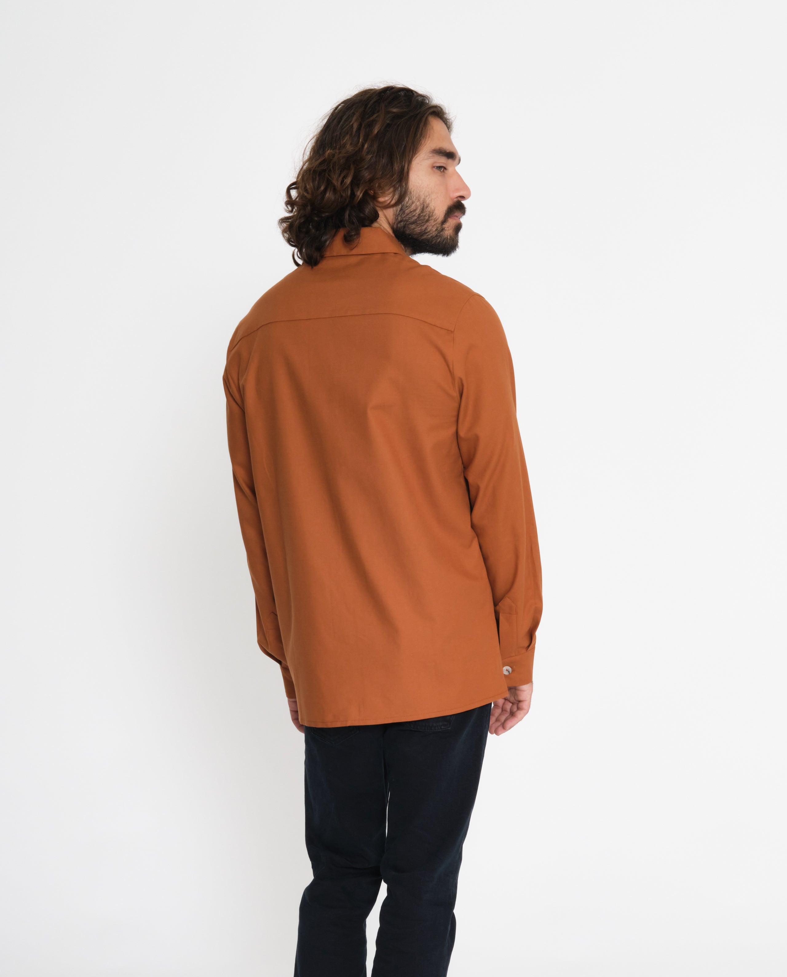 marché commun rotholz chemise homme éco-responsable droite coton biologique orange rouille