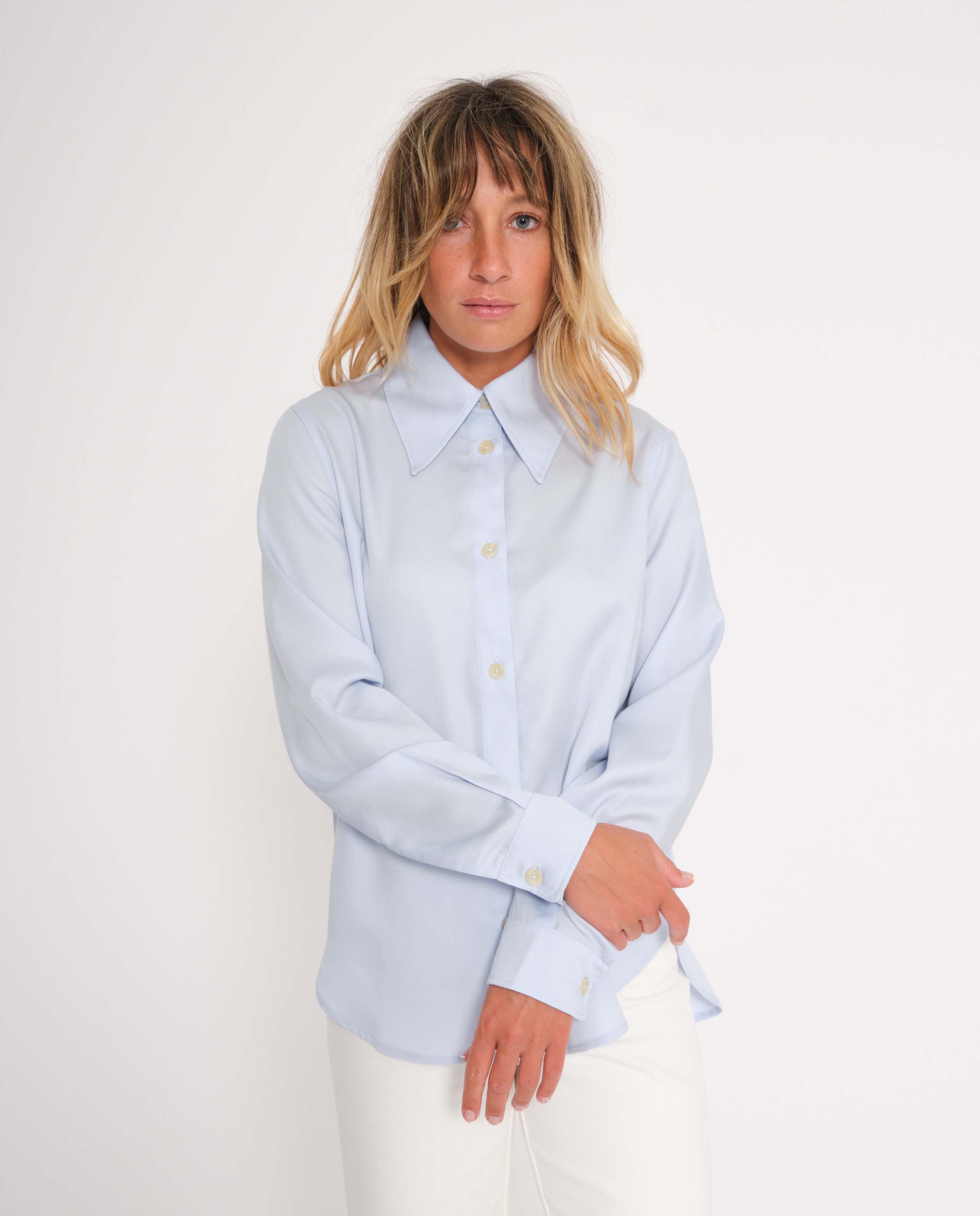 marché commun rotholz femme chemise col italien tencel rayures kaki sable
