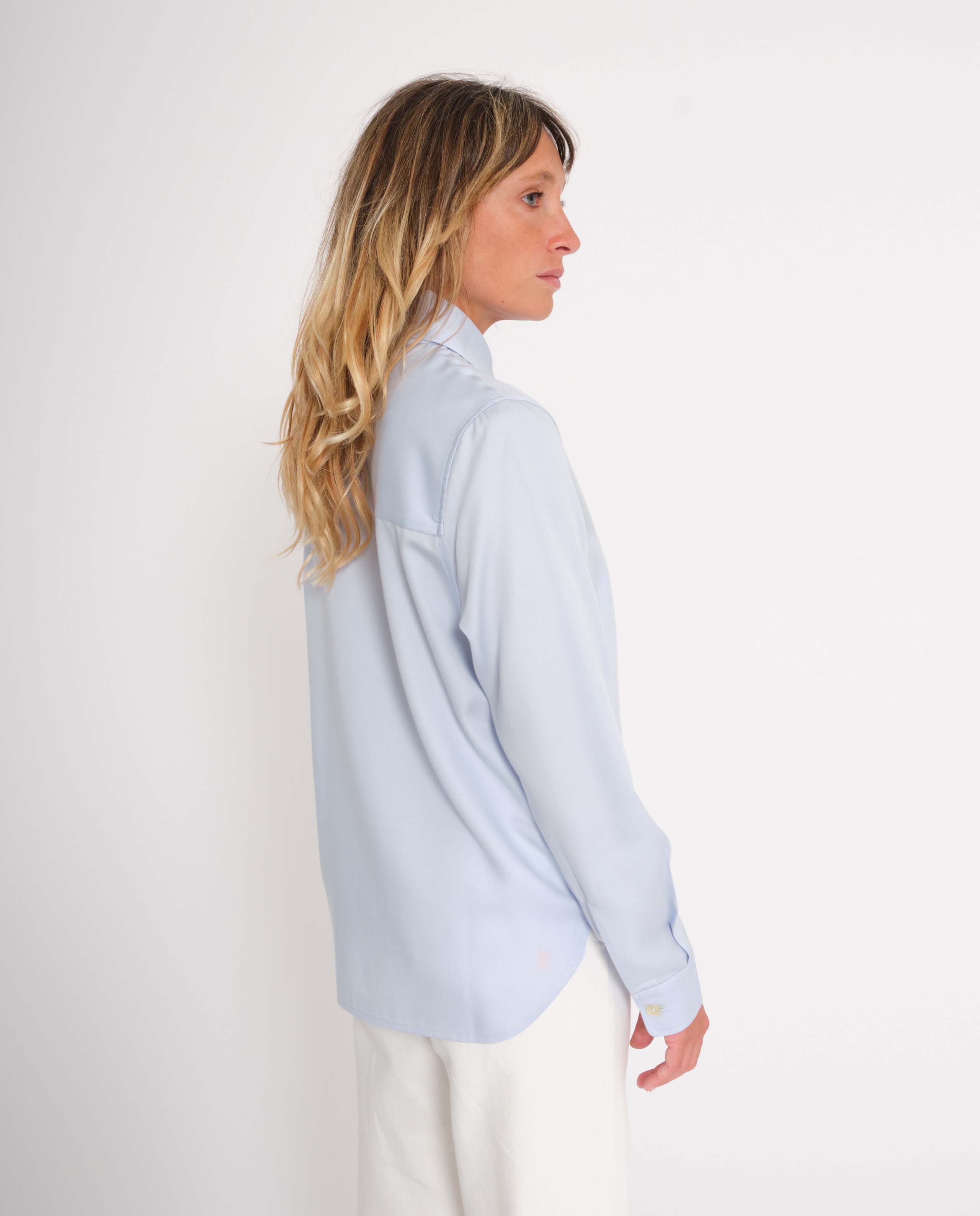 marché commun rotholz femme chemise col italien tencel rayures kaki sable