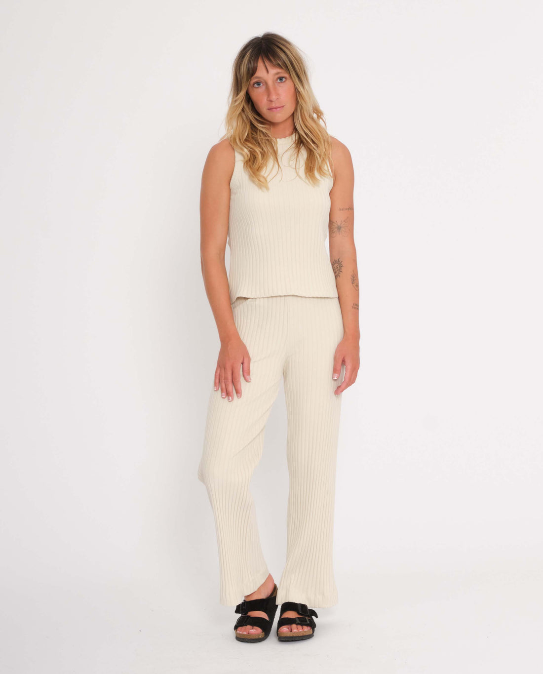 marché commun rotholz pantalon femme loungewear coton biologique côtelé crème