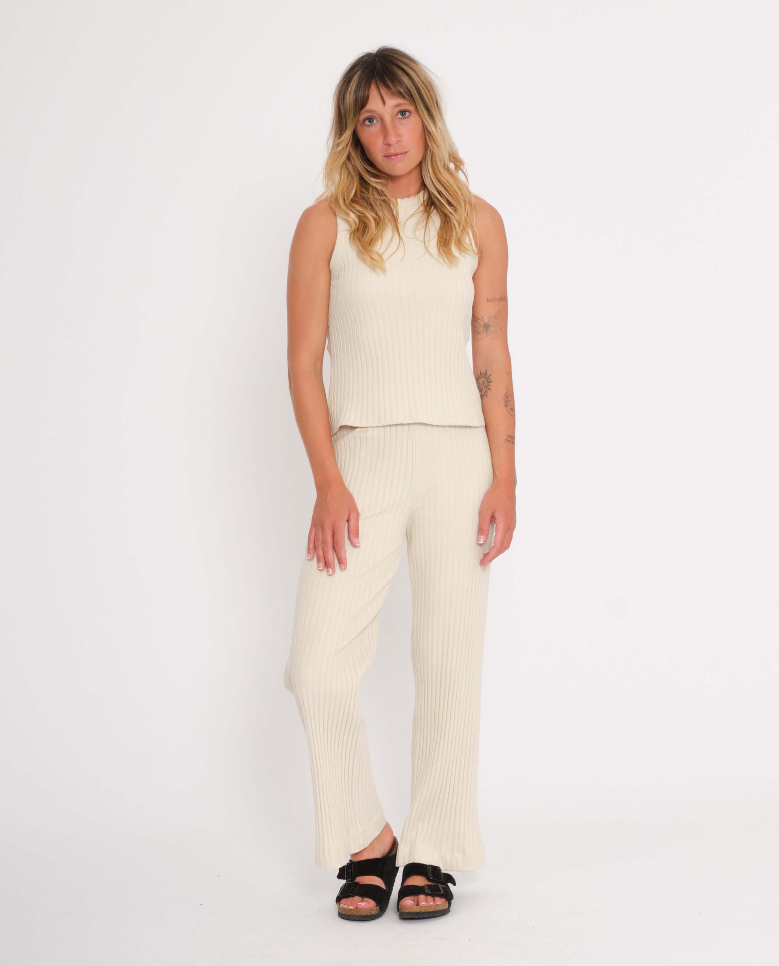 marché commun rotholz pantalon femme loungewear coton biologique côtelé crème