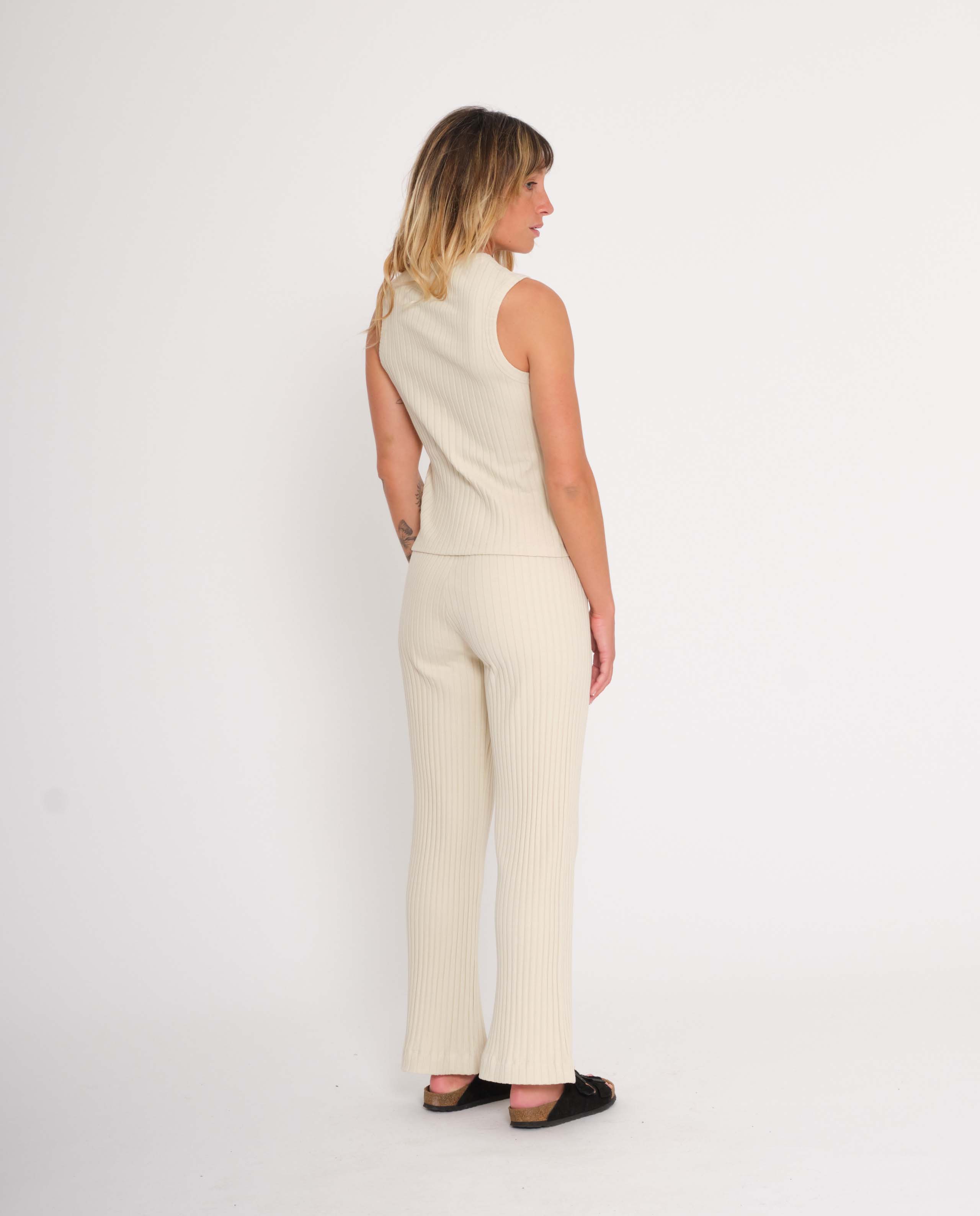 marché commun rotholz pantalon femme loungewear coton biologique côtelé crème