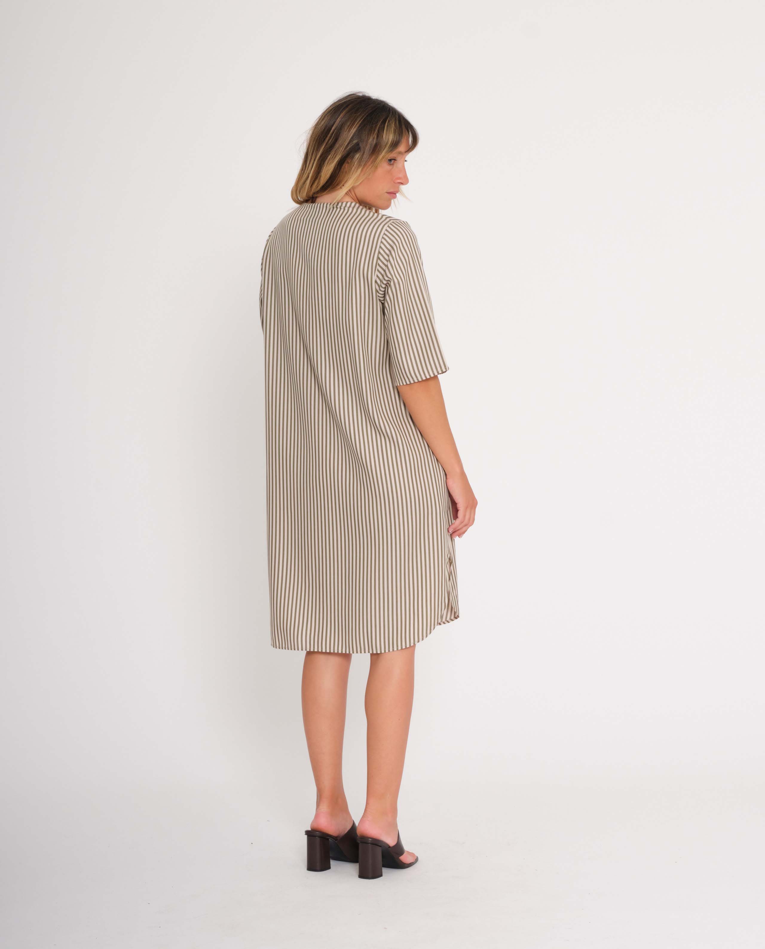 marché commun rotholz femme robe kaftan tencel rayures kaki sable