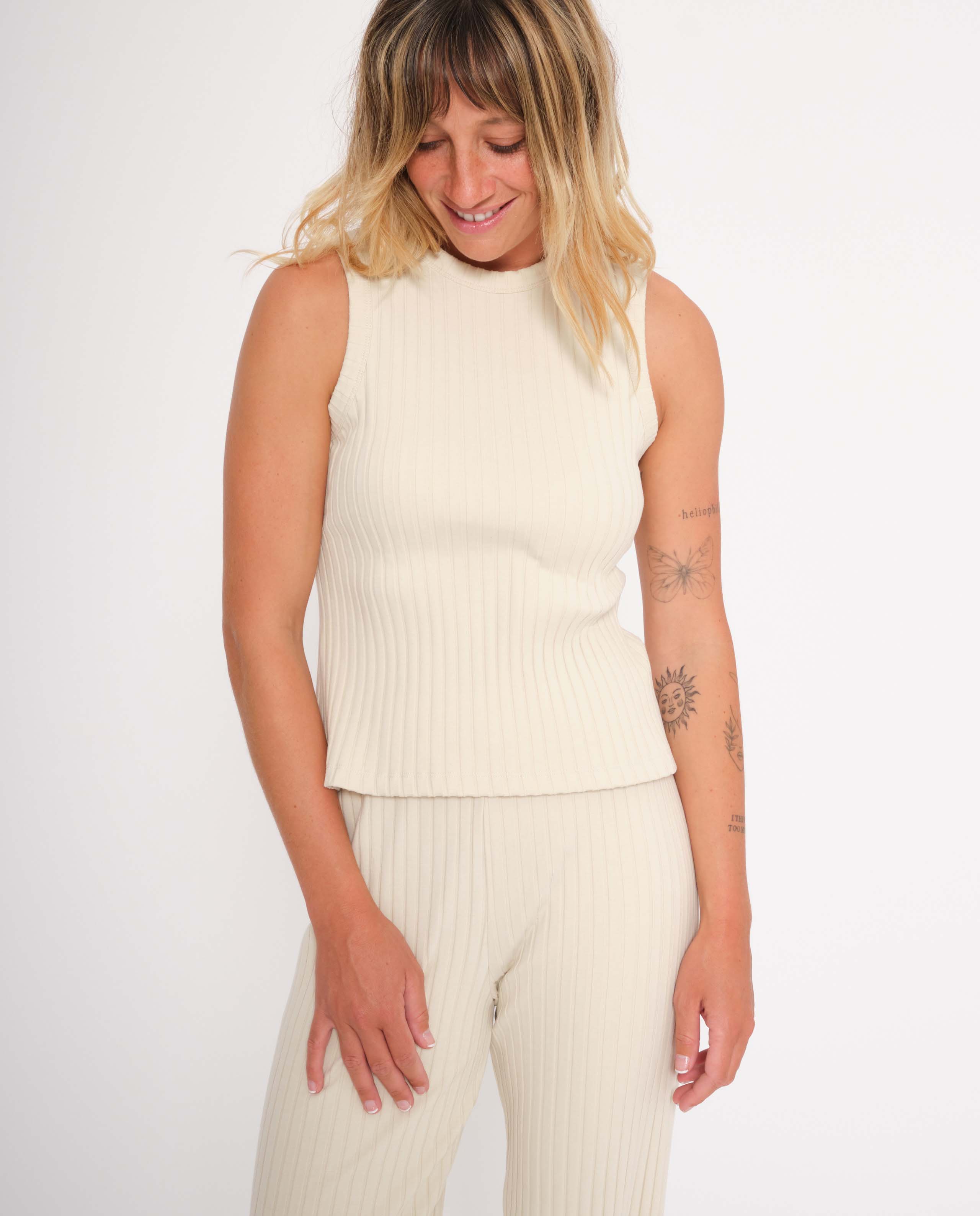 marché commun rotholz femme tank top débardeur coton biologique côtelé éthique sable