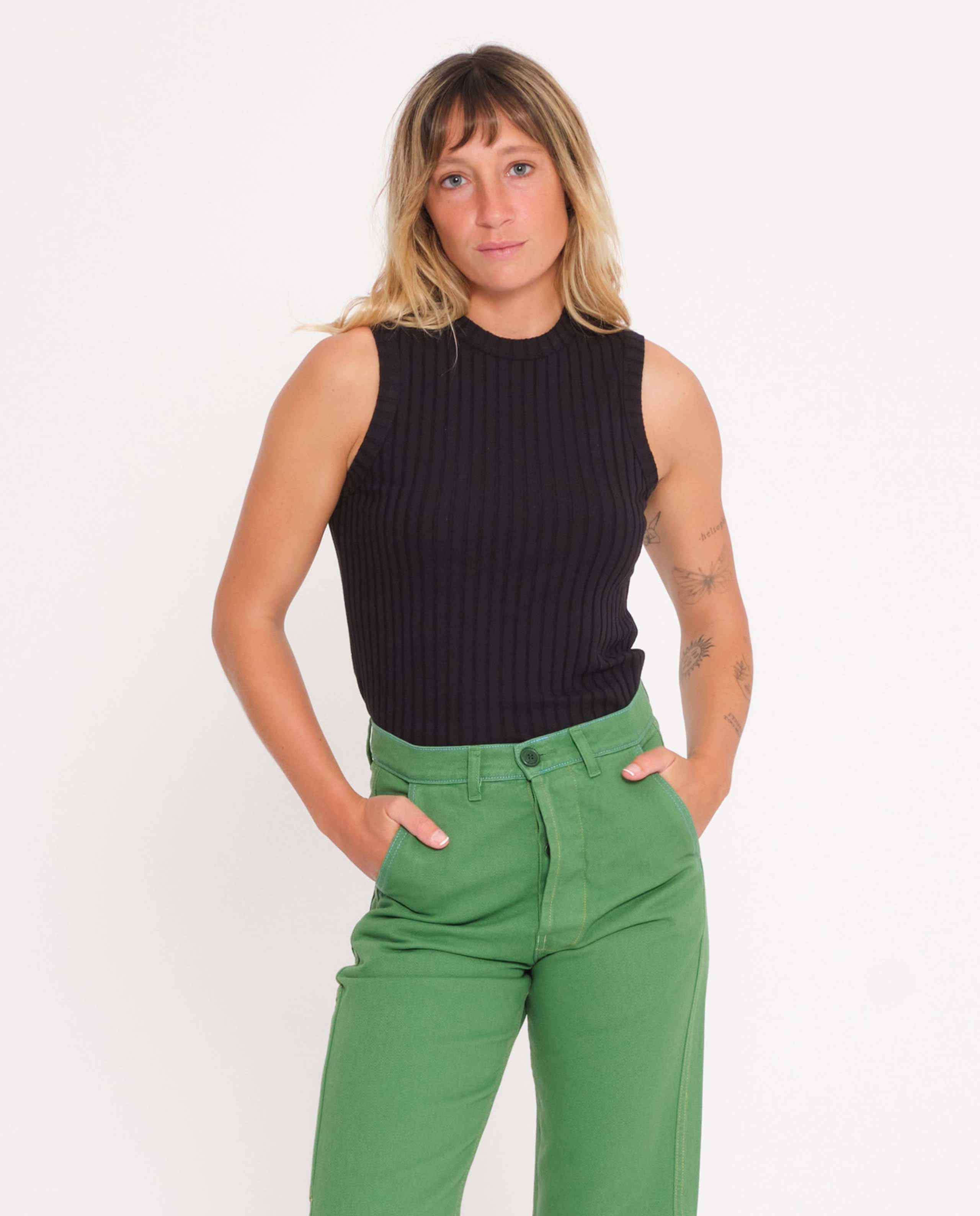 marché commun rotholz femme tank top débardeur côtelé coton biologique noir