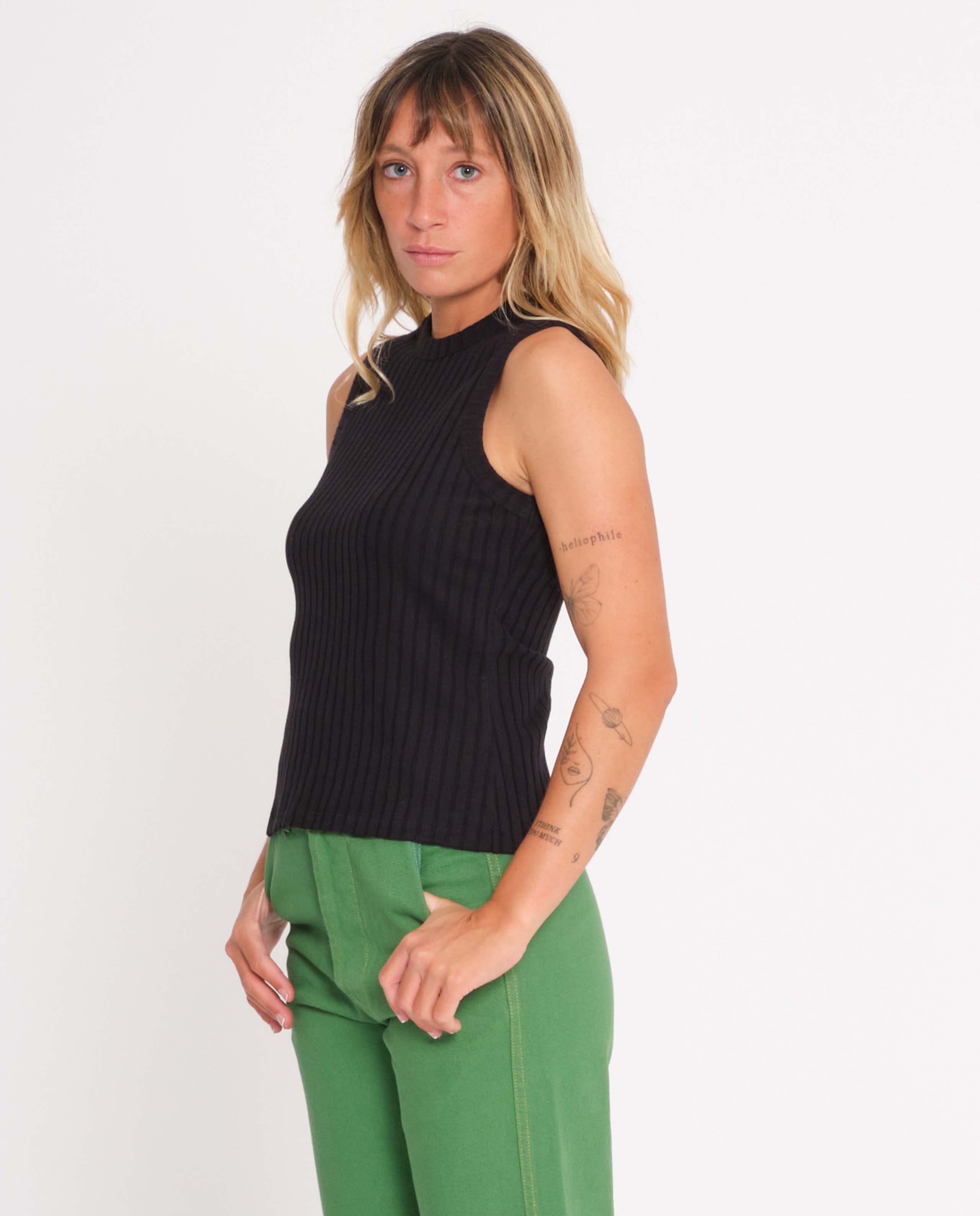 marché commun rotholz femme tank top débardeur côtelé coton biologique noir