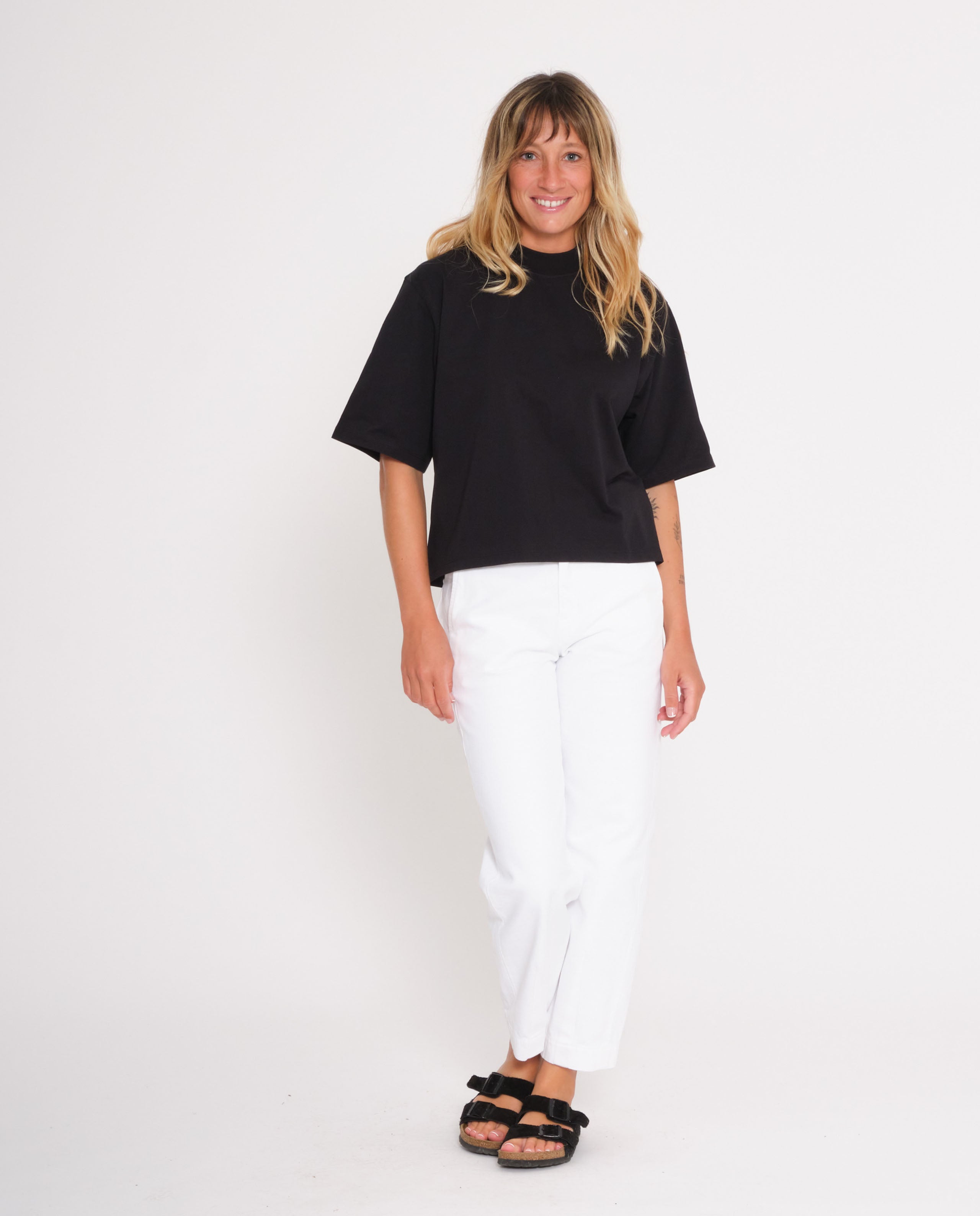 marché commun rotholz femme t-shirt coton biologique court noir