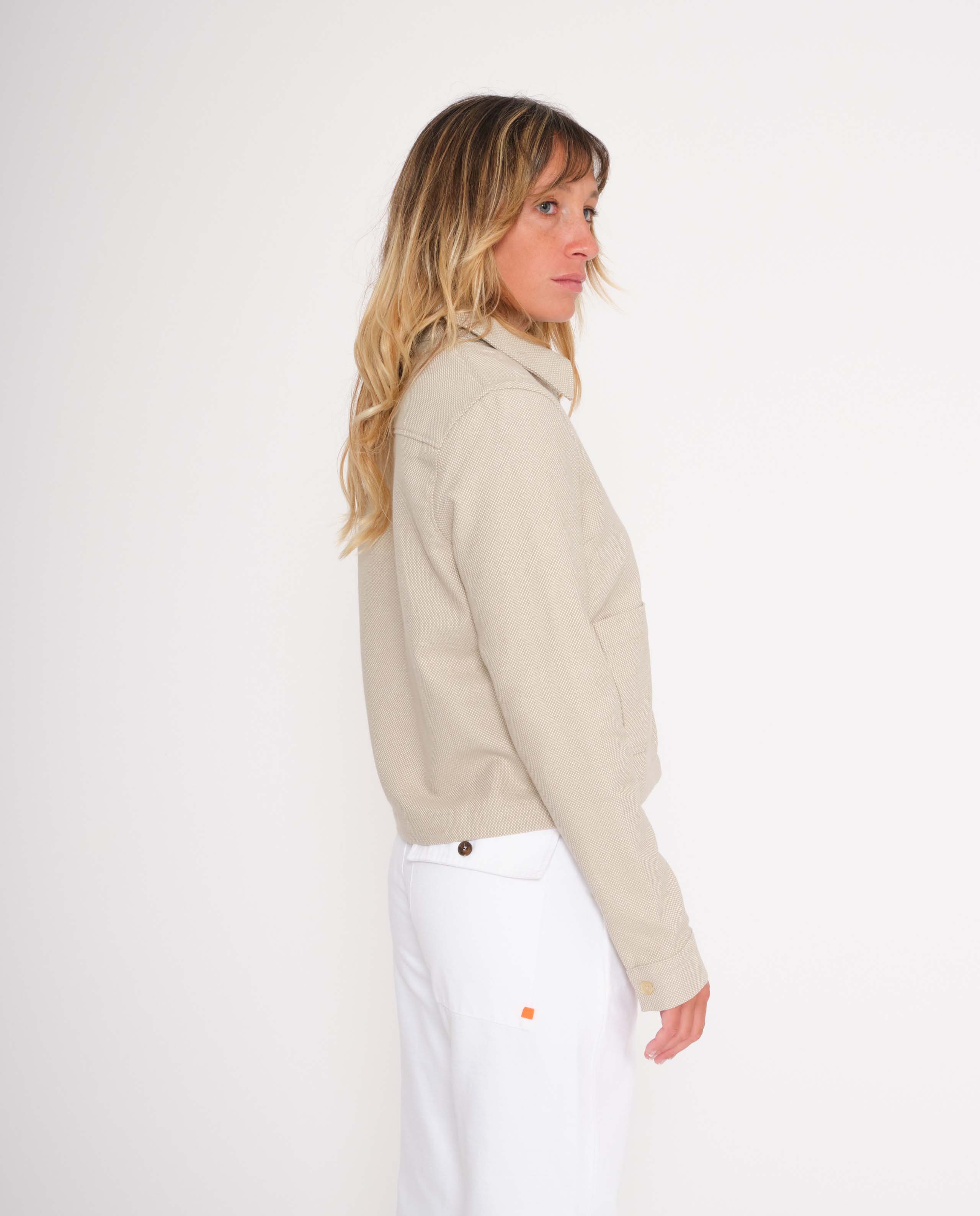 marché commun rotholz femme veste courte zippée coton biologique sable