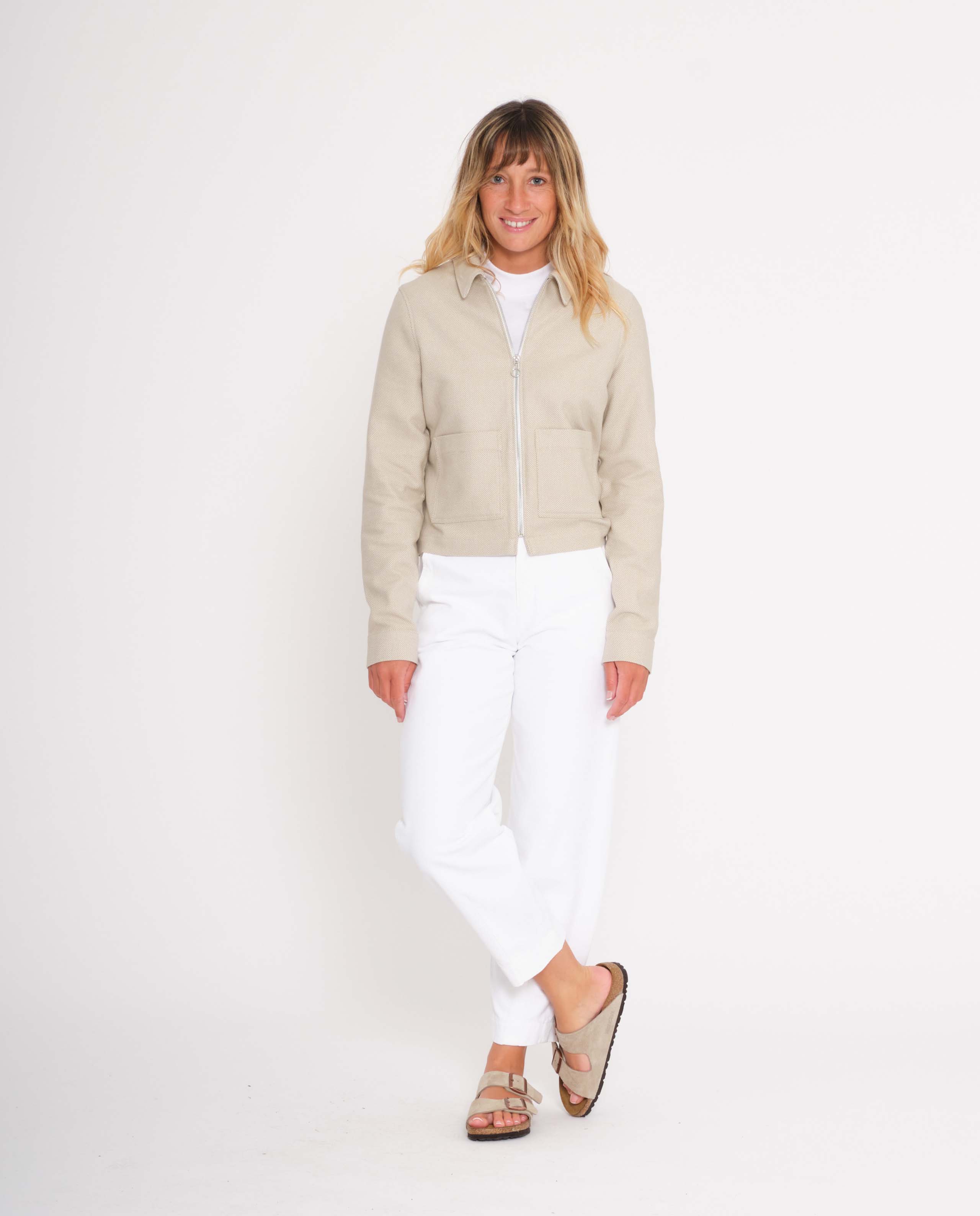 marché commun rotholz femme veste courte zippée coton biologique sable