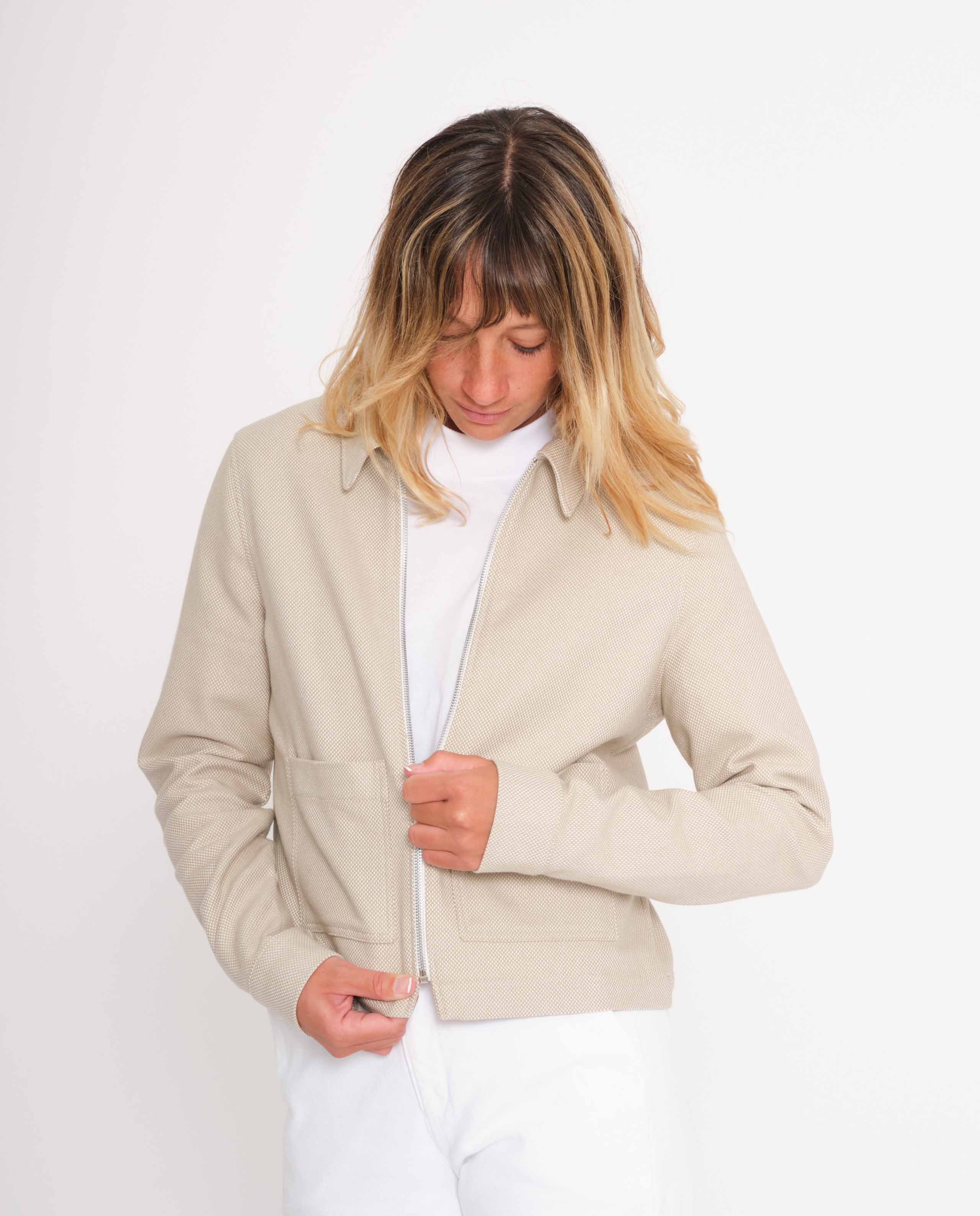 marché commun rotholz femme veste courte zippée coton biologique sable