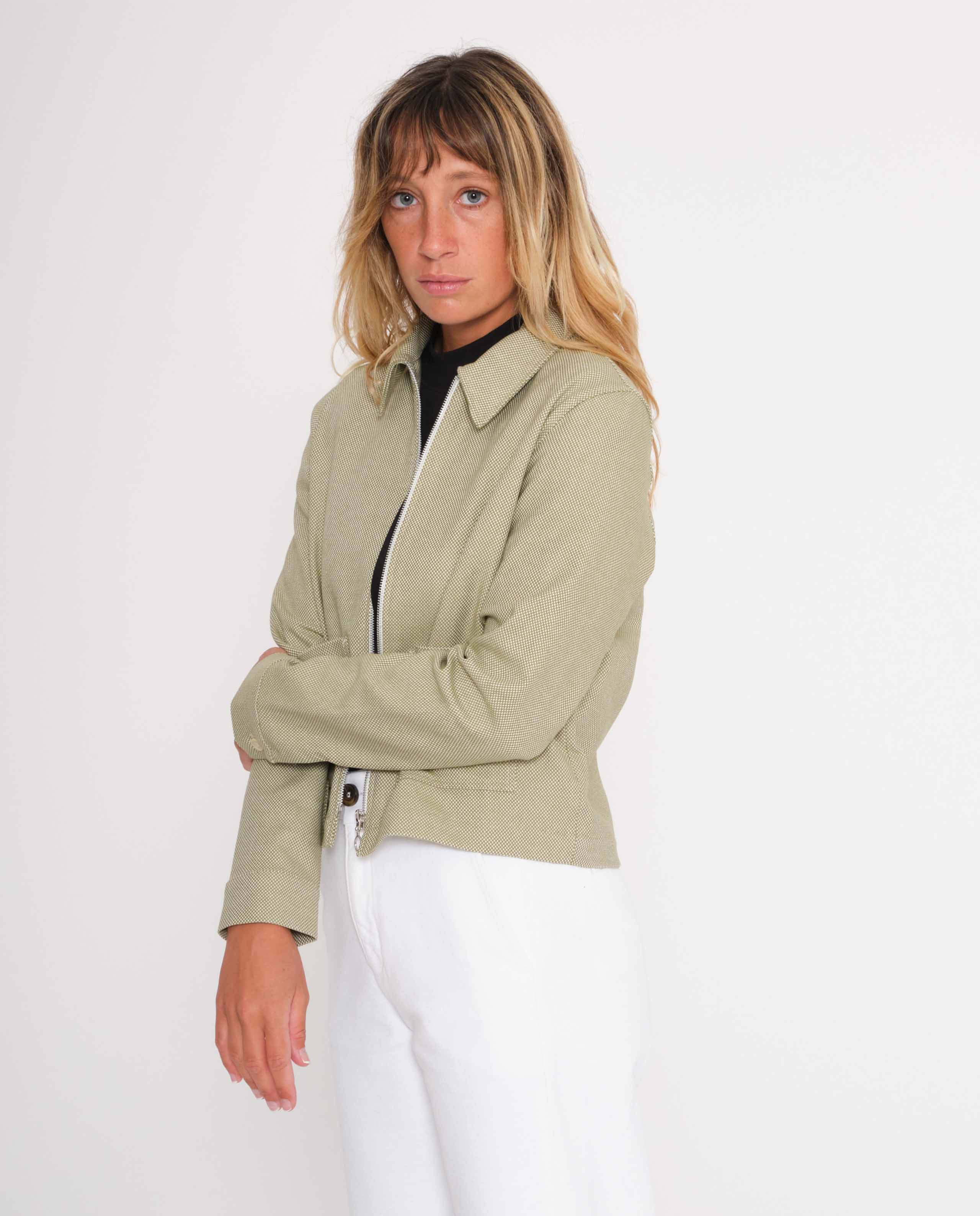 marché commun rotholz femme veste courte zippée coton biologique vert