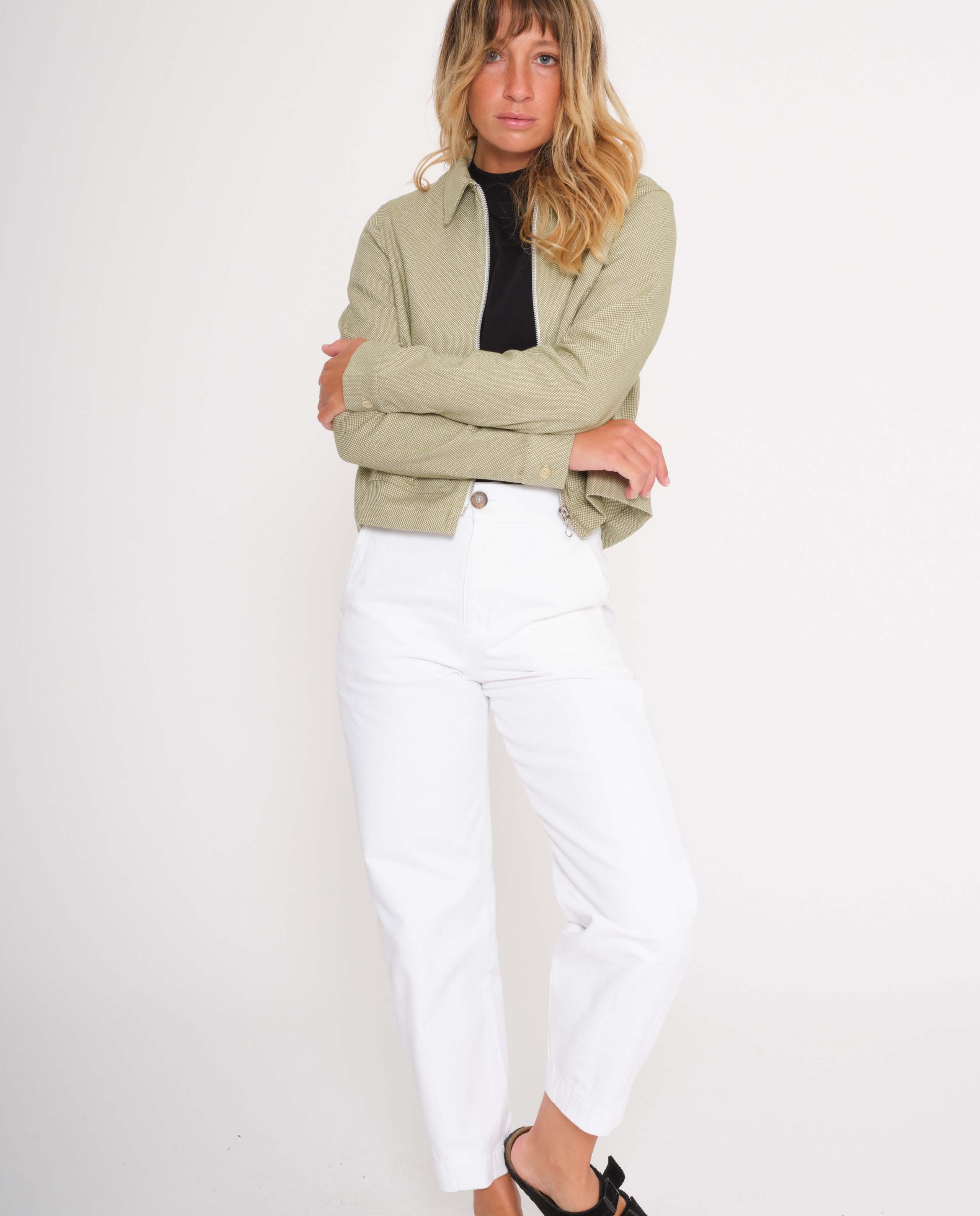 marché commun rotholz femme veste courte zippée coton biologique vert