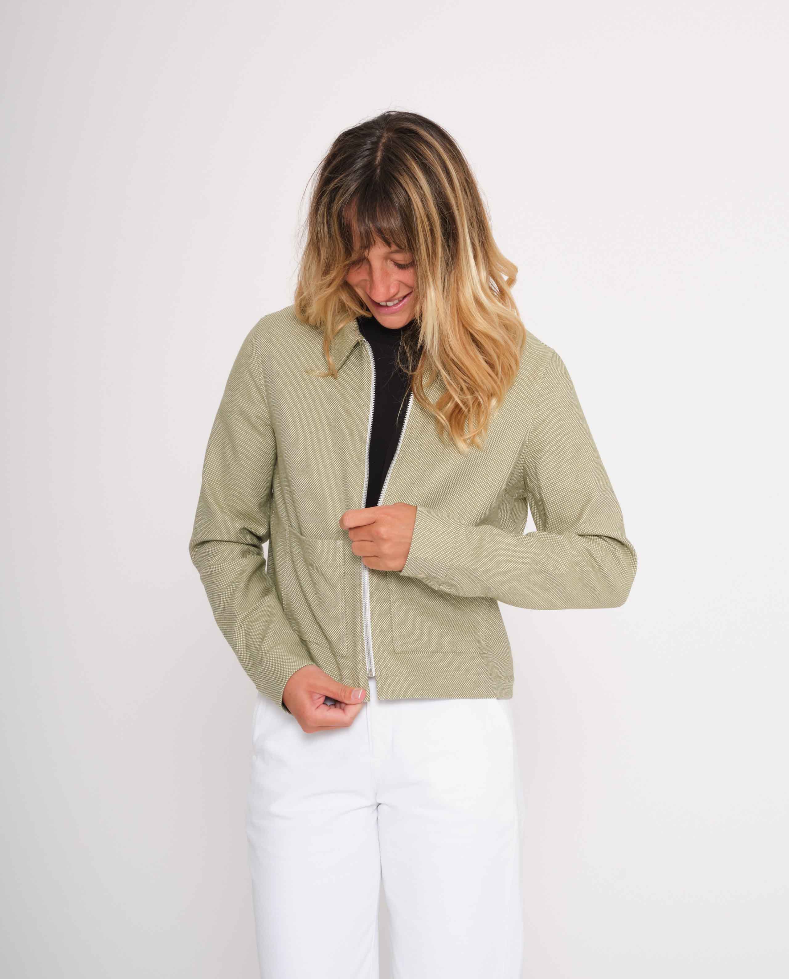 marché commun rotholz femme veste courte zippée coton biologique vert