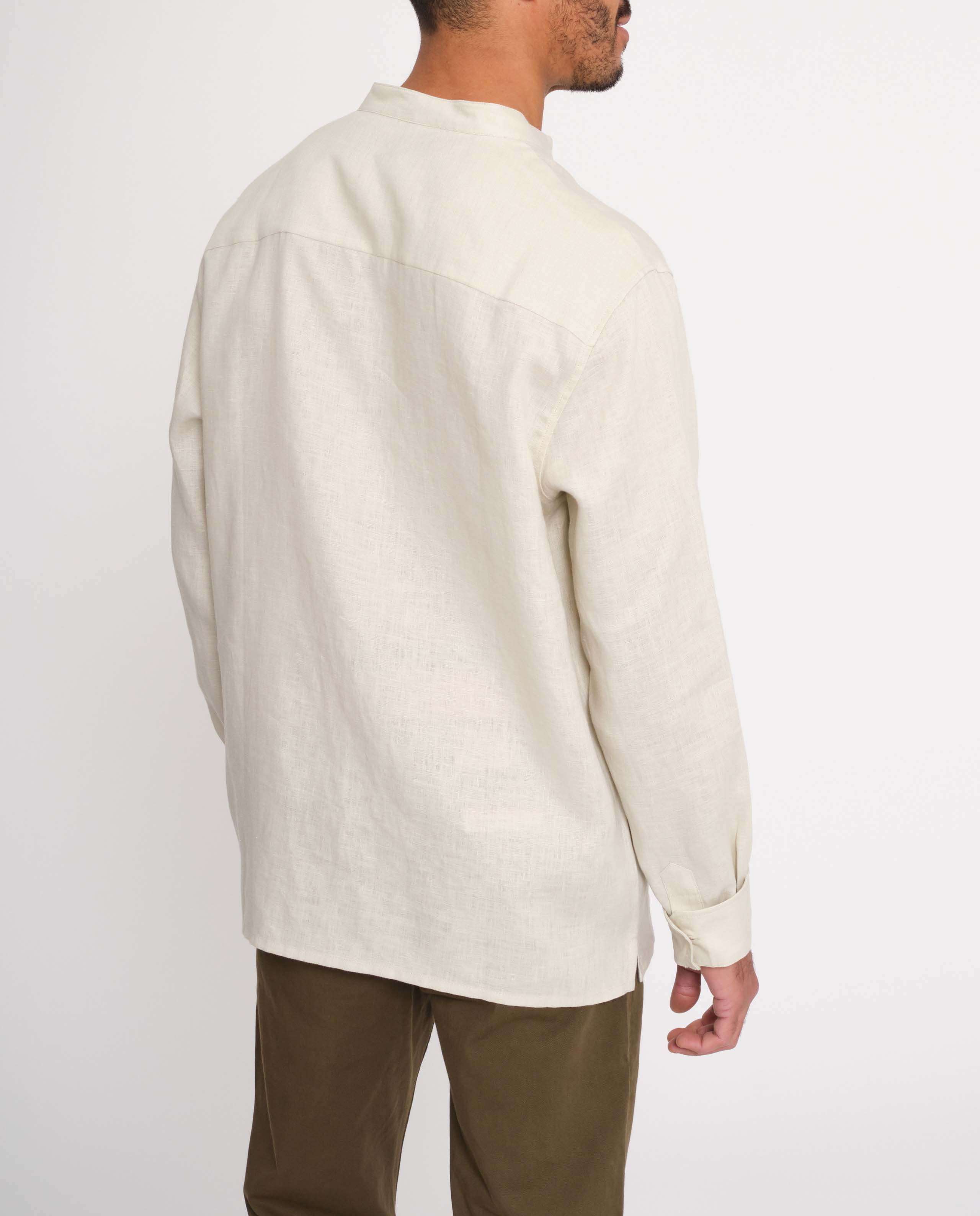 marché commun rotholz homme chemise col mao lin naturel
