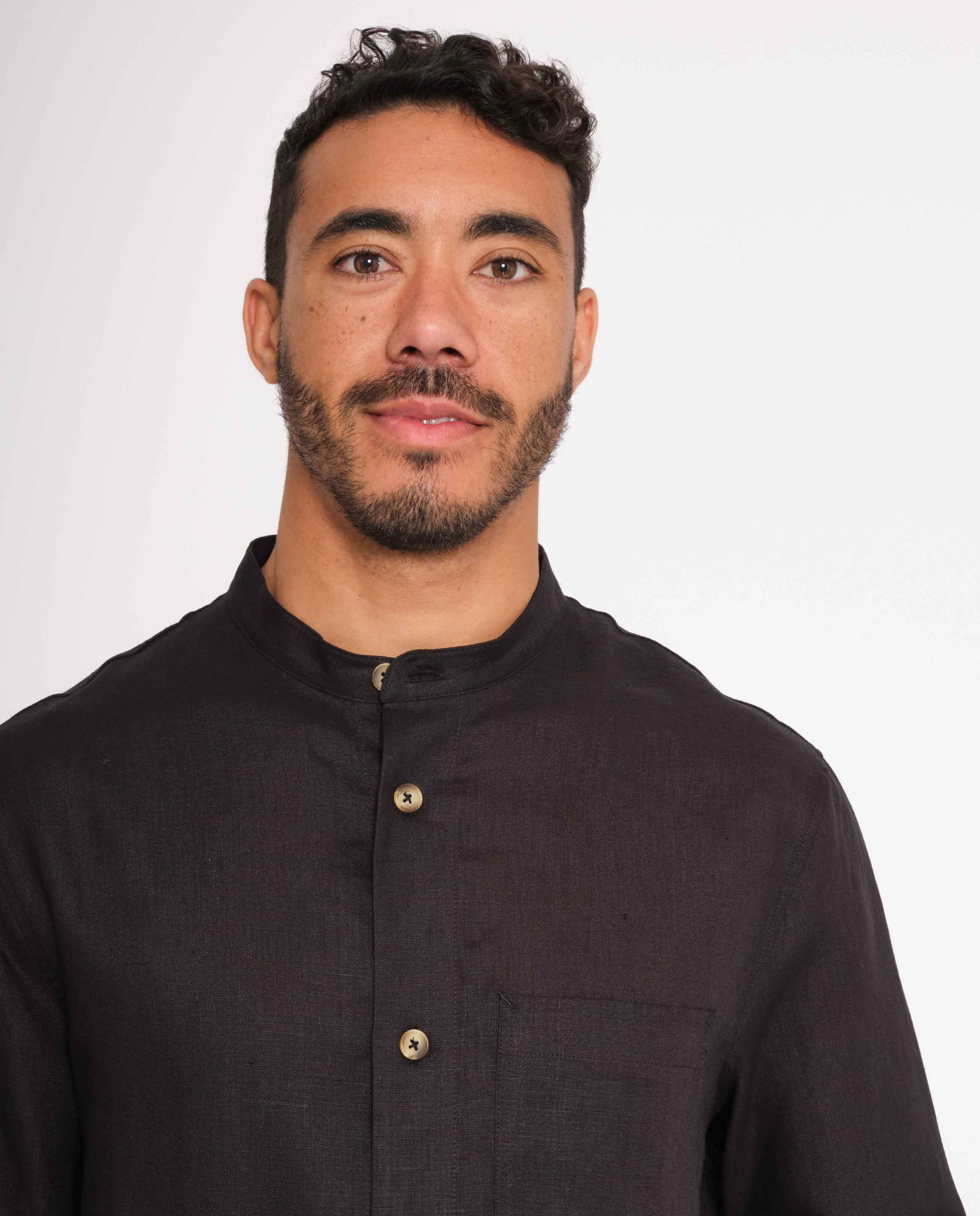 marché commun rotholz homme chemise col mao lin noir