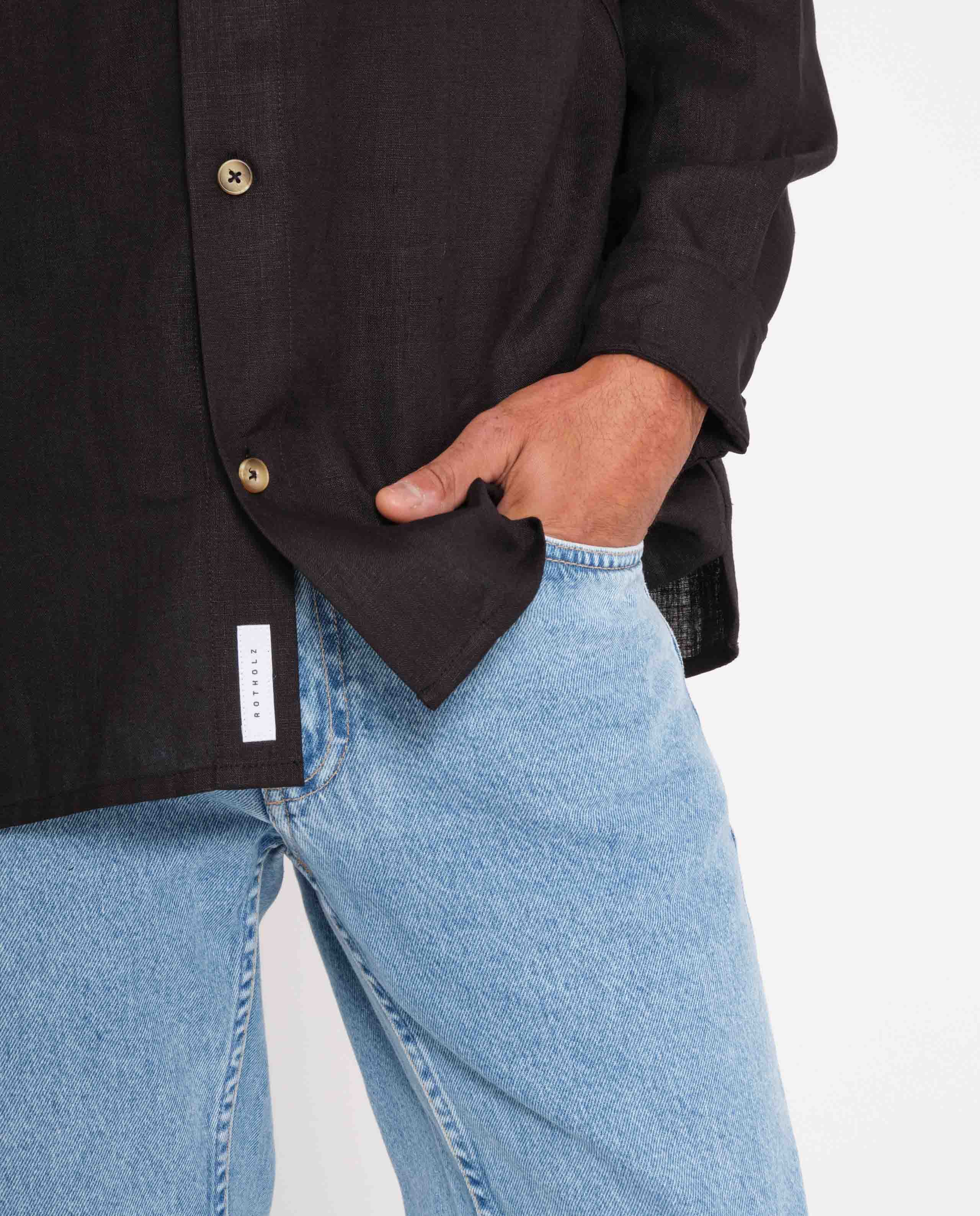 marché commun rotholz homme chemise col mao lin noir