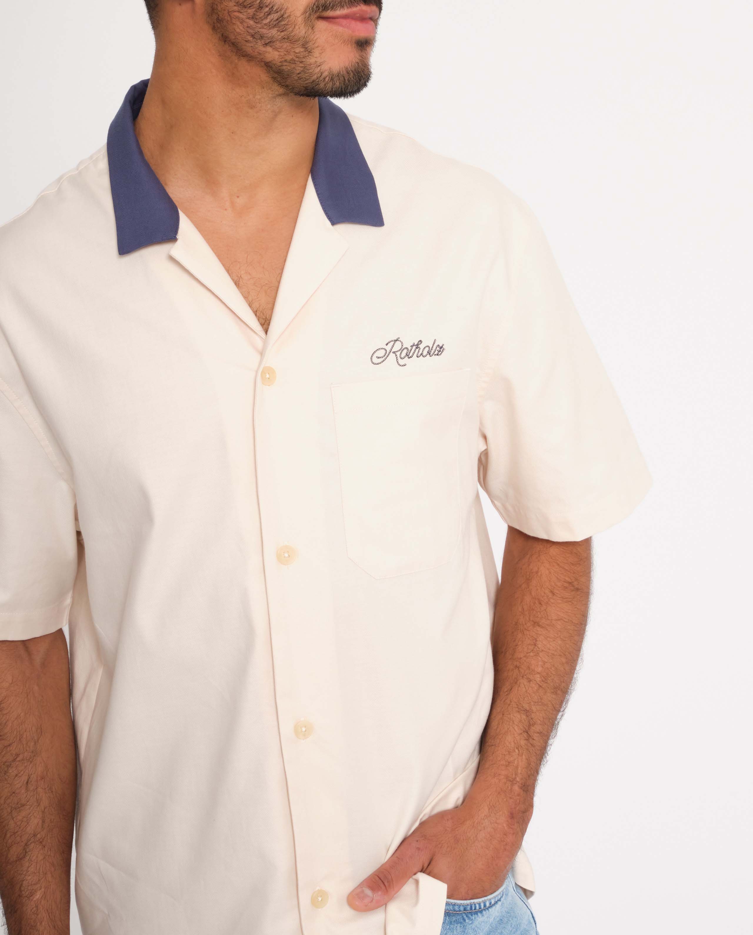 marché commun rotholz homme chemise manches courtes bowling coton biologique écru