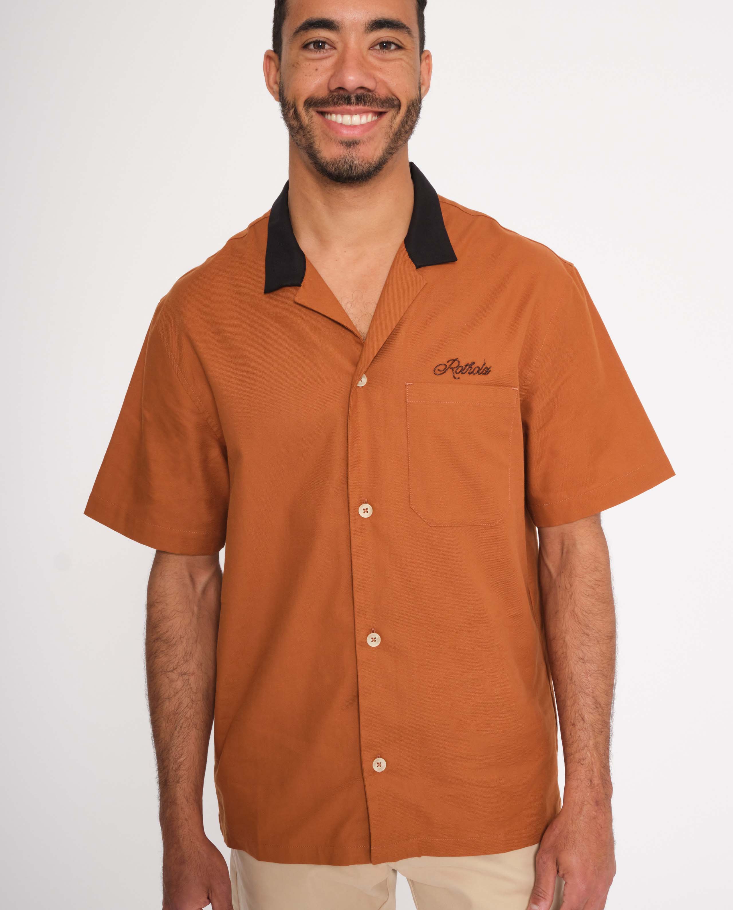 marché commun rotholz homme chemise manches courtes bowling coton biologique terradotta